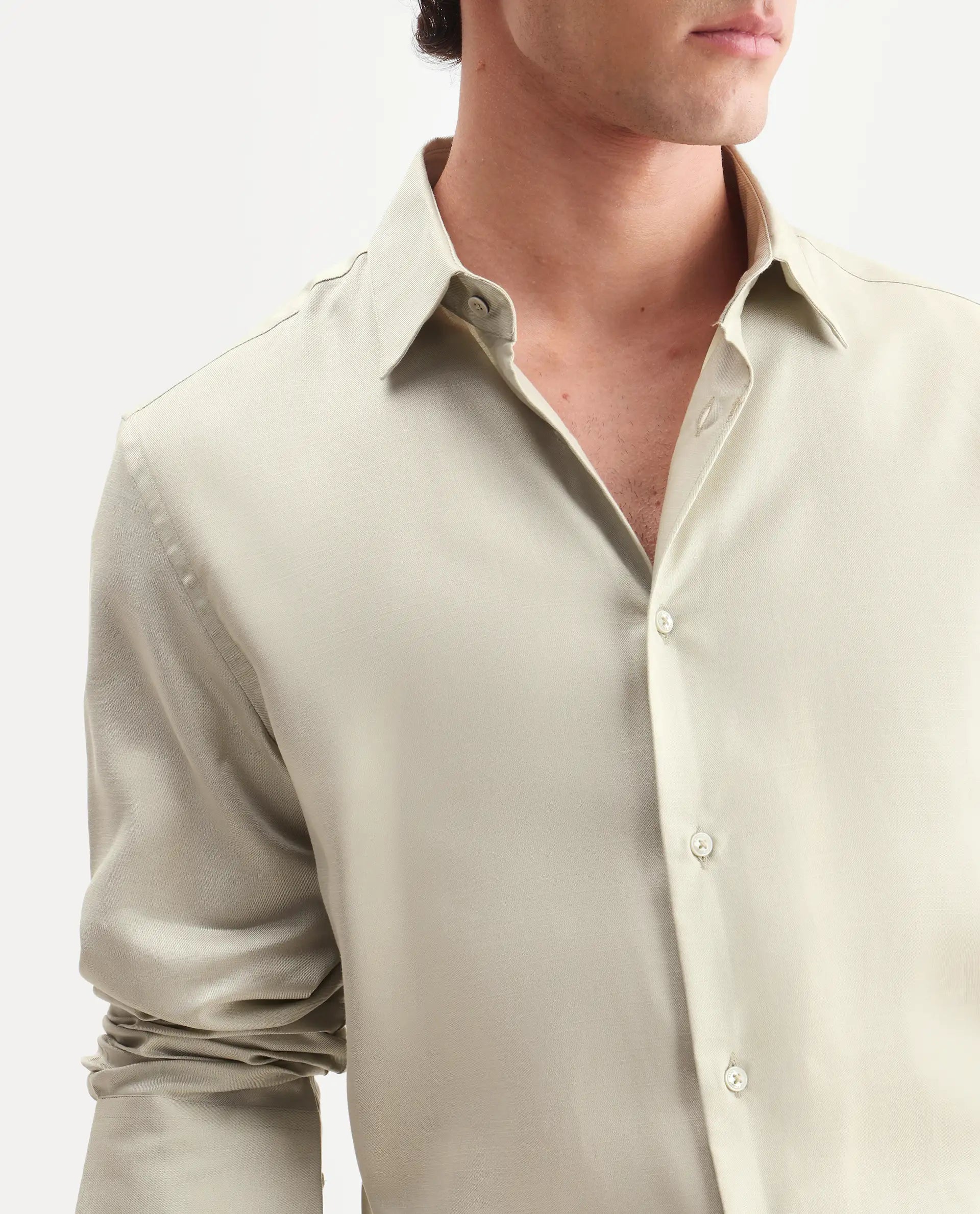 Rare Rabbit Men's Zanty Light Green Lyocell Fabric Full Sleeve Regular Fit Plain Shirt