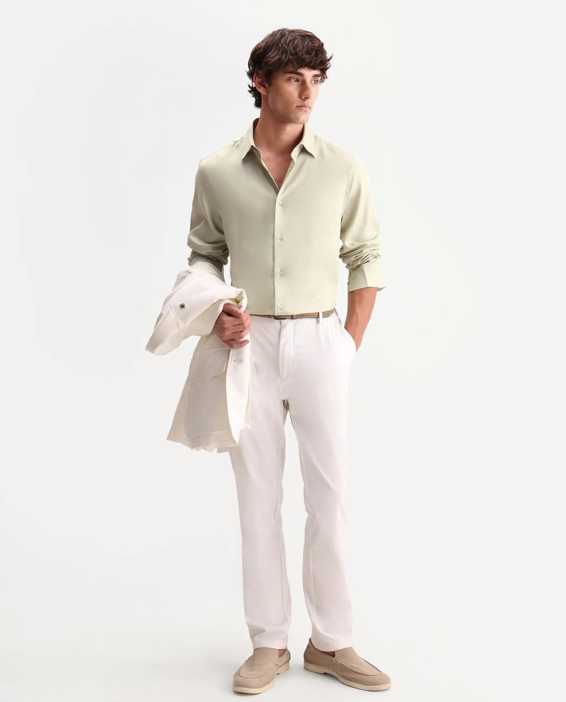 Rare Rabbit Men's Zanty Light Green Lyocell Fabric Full Sleeve Regular Fit Plain Shirt