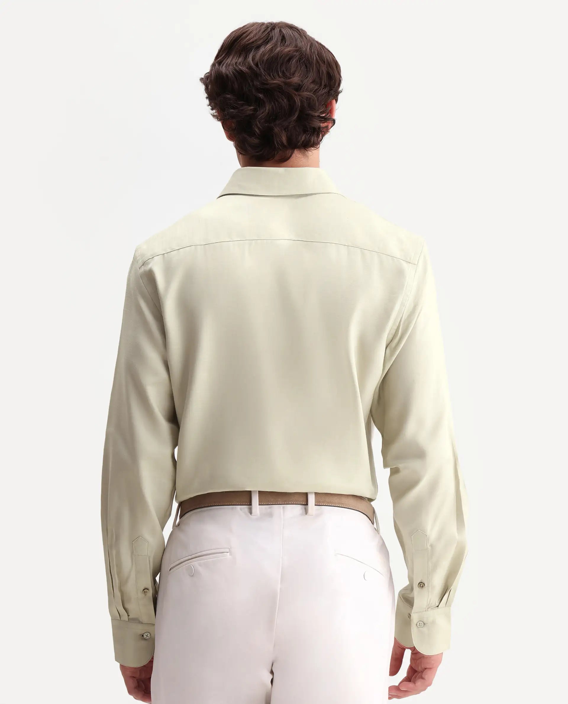 Rare Rabbit Men's Zanty Light Green Lyocell Fabric Full Sleeve Regular Fit Plain Shirt
