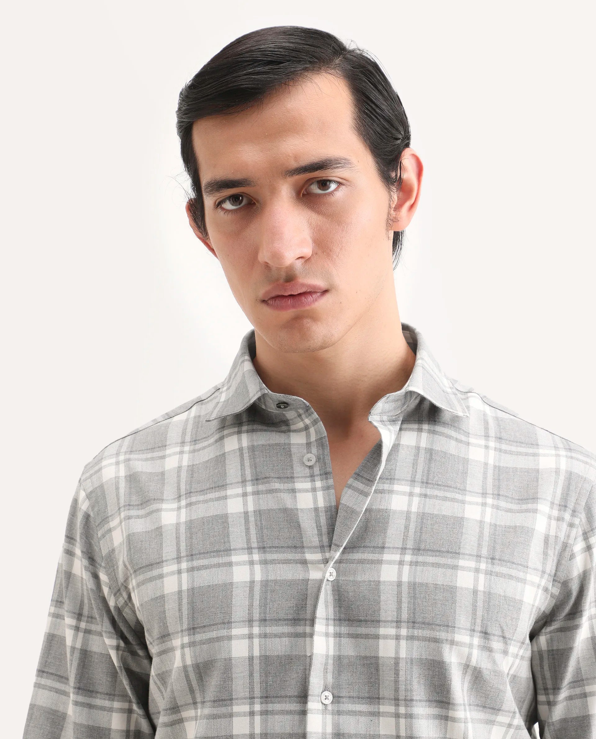 Rare Rabbit Men's Clary Dark Grey Cotton Fabric Full Sleeve Regular Fit Checked Shirt