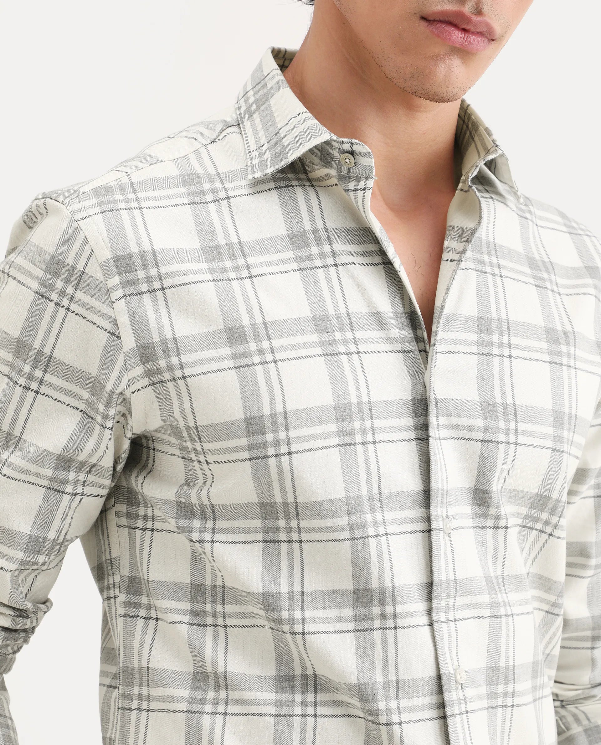 Rare Rabbit Men's Clary White Cotton Fabric Full Sleeve Regular Fit Checked Shirt