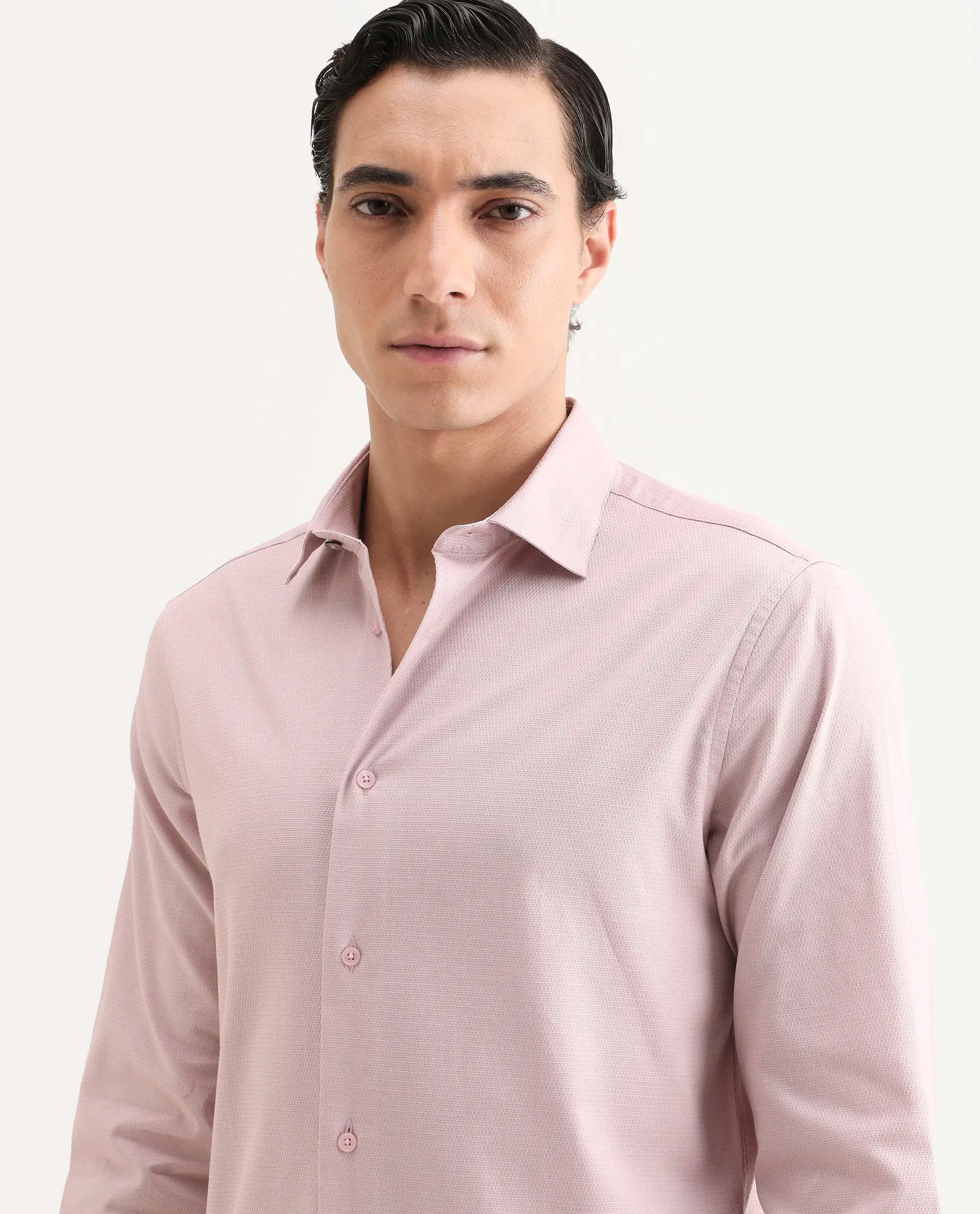 Rare Rabbit Men's Garahs Light Pink Cotton Blend Fabric Half Sleeve Regular Fit Shirt
