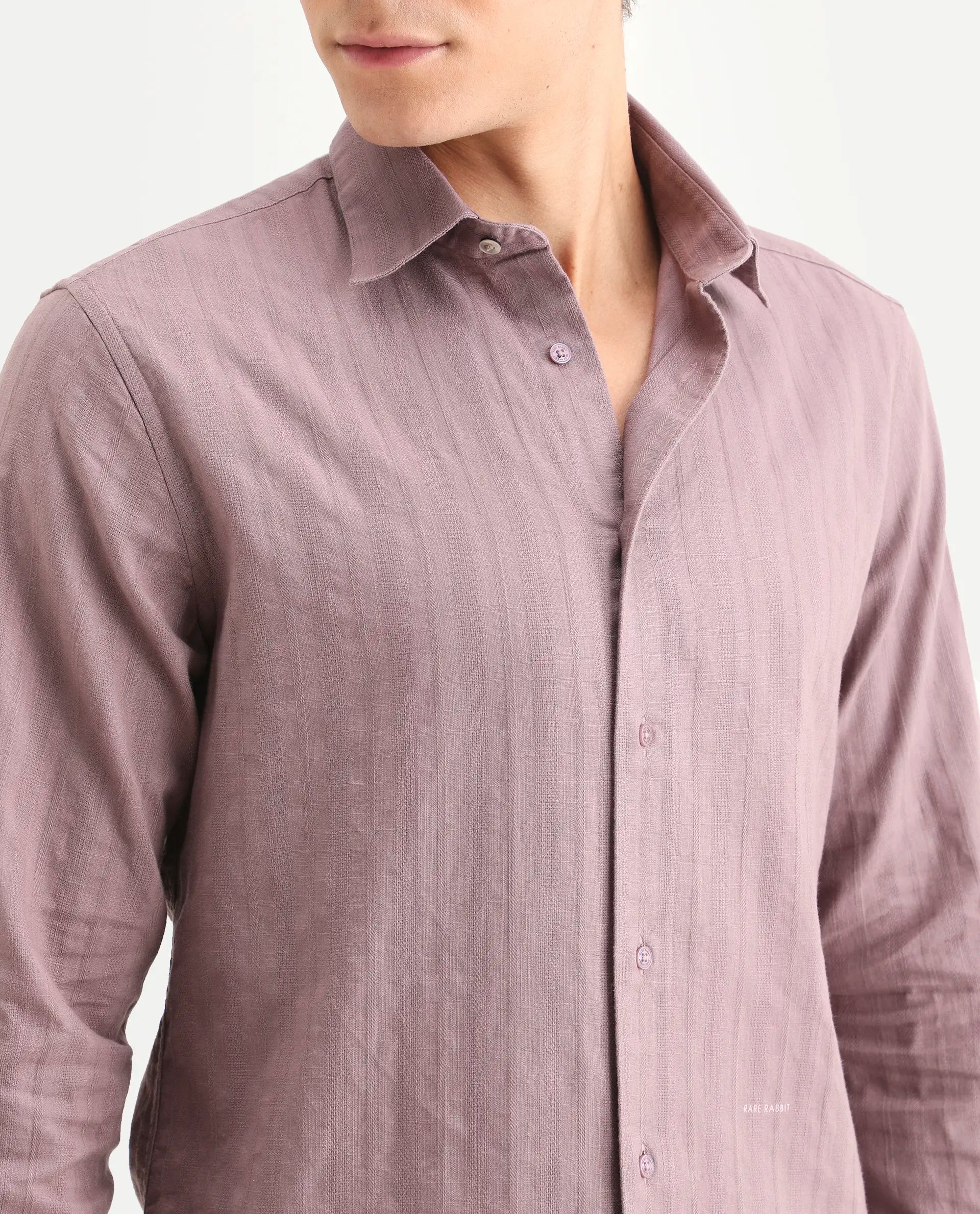 Rare Rabbit Men's Laver Dusky Pink Cotton Fabric Full Sleeve Regular Fit Textured Shirt