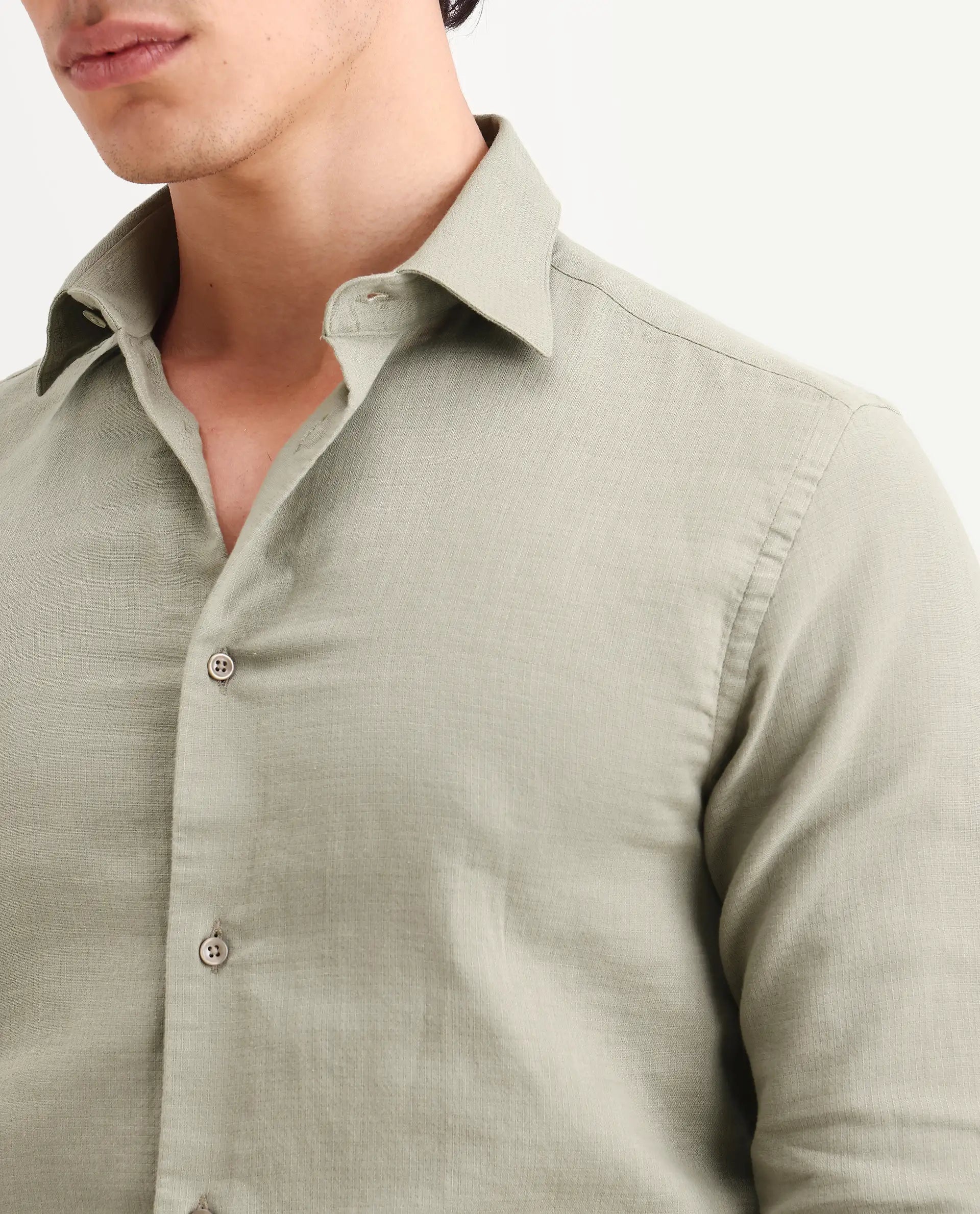Rare Rabbit Men's Raxo Dusky Green Cotton Fabric Full Sleeve Regular Fit Shirt
