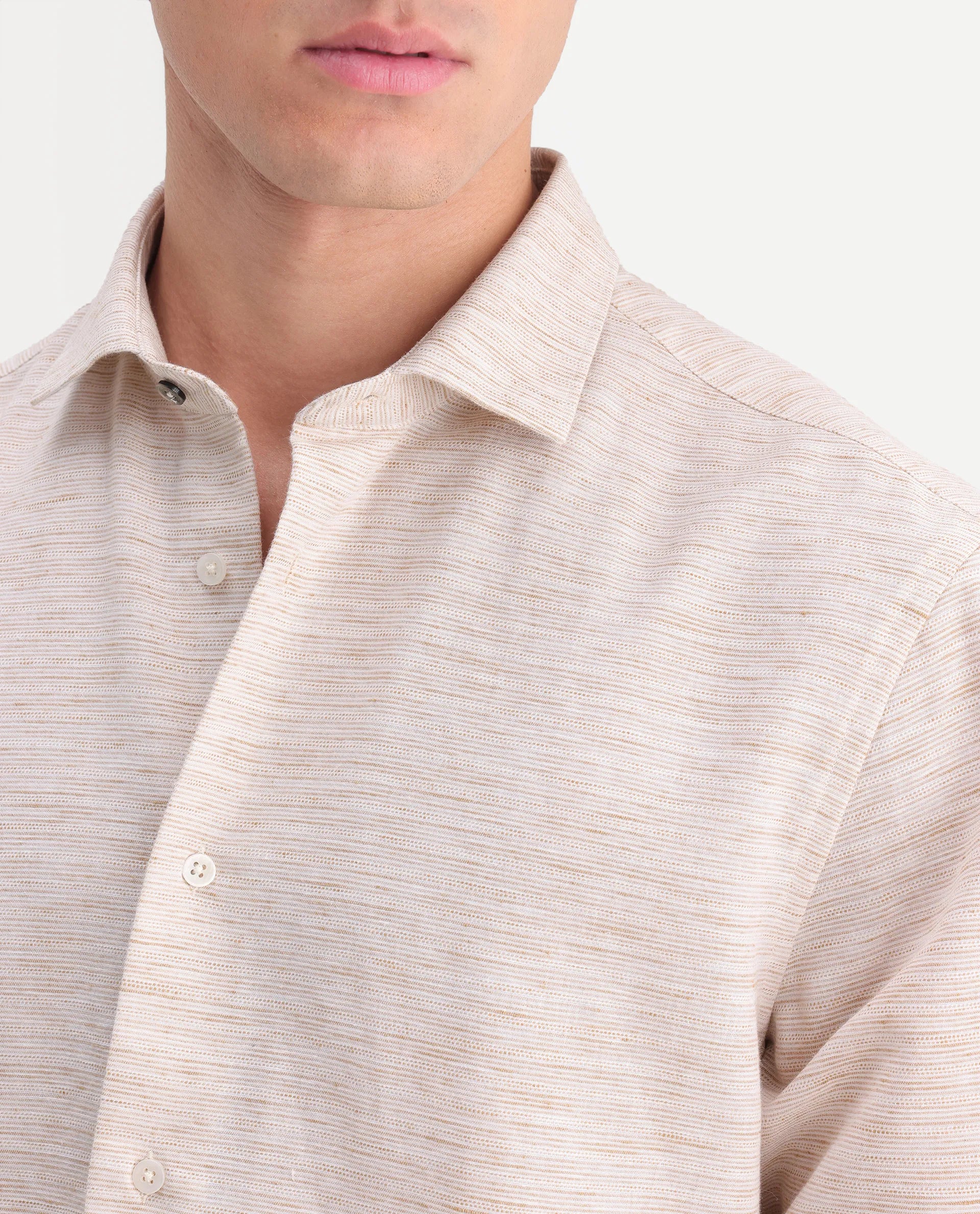Rare Rabbit Men's Frit Beige Linen Blend Fabric Full Sleeve Regular Fit Textured Shirt