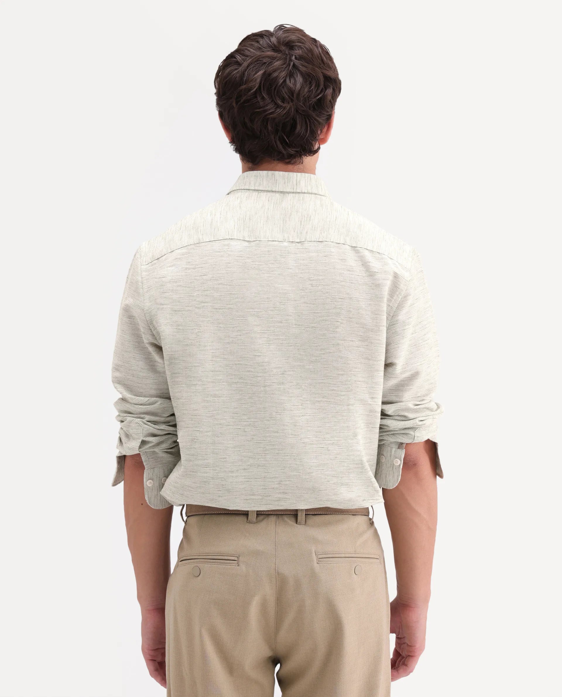 Rare Rabbit Men's Frit Dusky Green Linen Blend Fabric Full Sleeve Regular Fit Textured Shirt