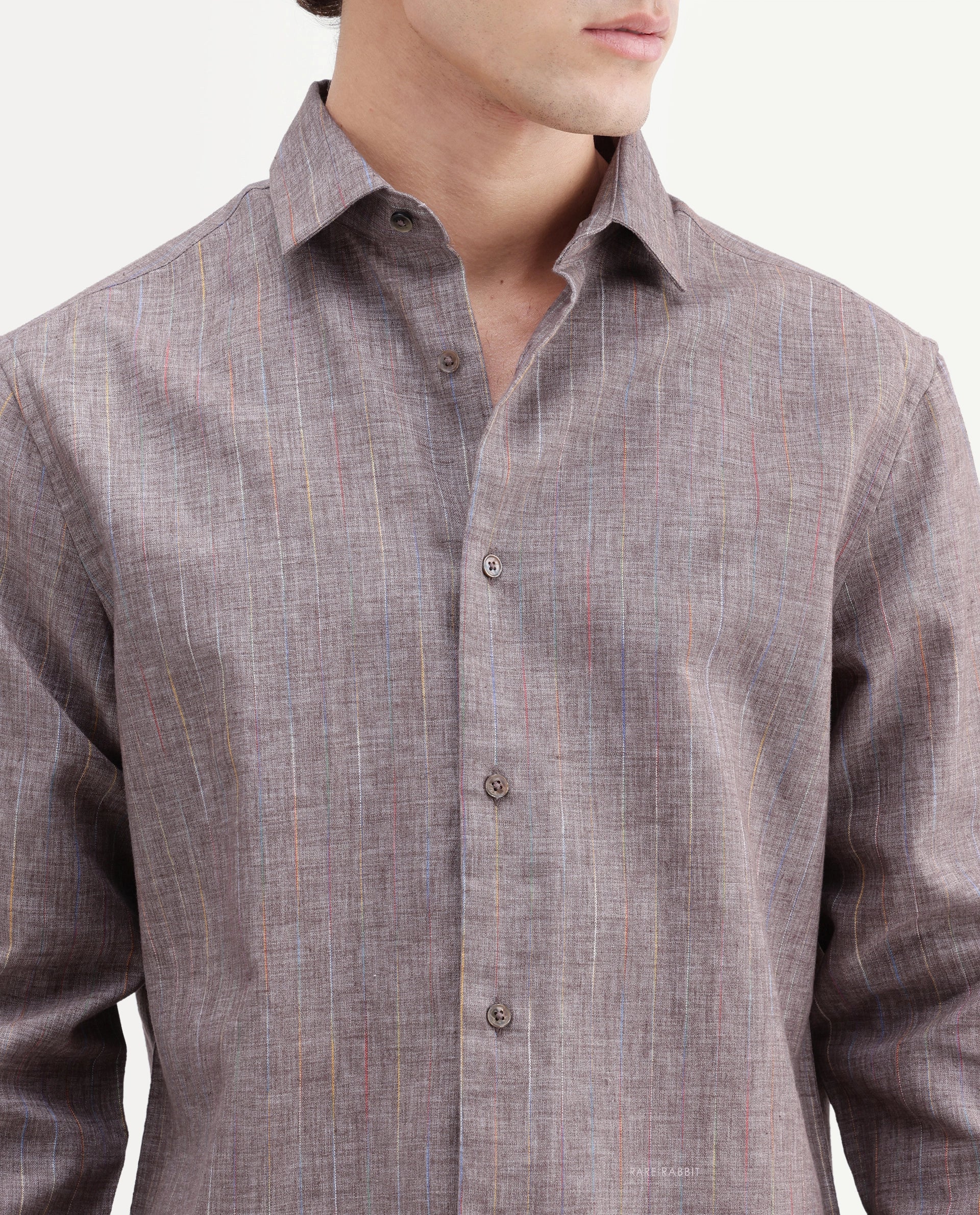 Rare Rabbit Men's Terah Dusky Brown Cotton Blend Fabric Full Sleeve Regular Fit Shirt