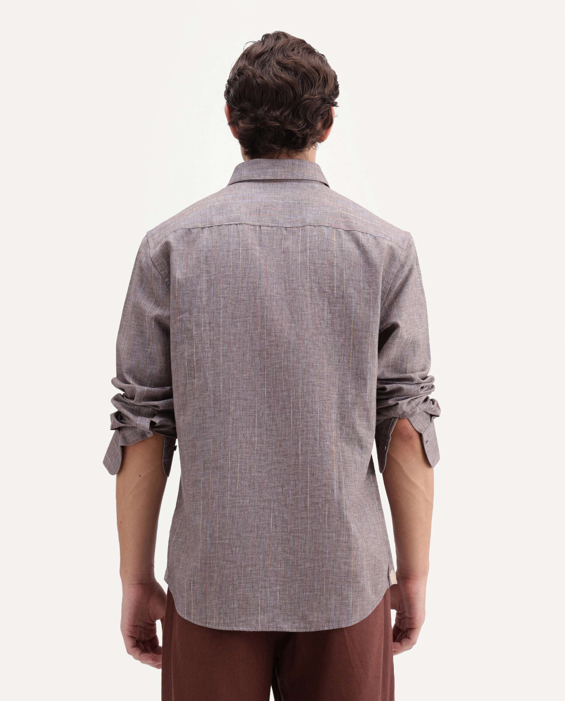 Rare Rabbit Men's Terah Dusky Brown Cotton Blend Fabric Full Sleeve Regular Fit Shirt