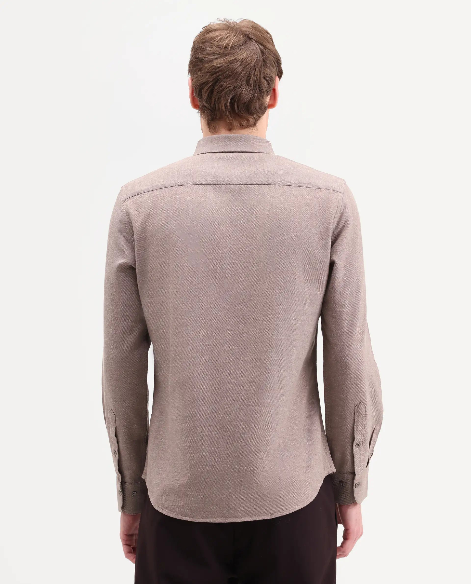 Rare Rabbit Men's Hax-P Pastel Brown Cotton Blend Fabric Full Sleeve Spread Collar Button Regular Plain Shirt