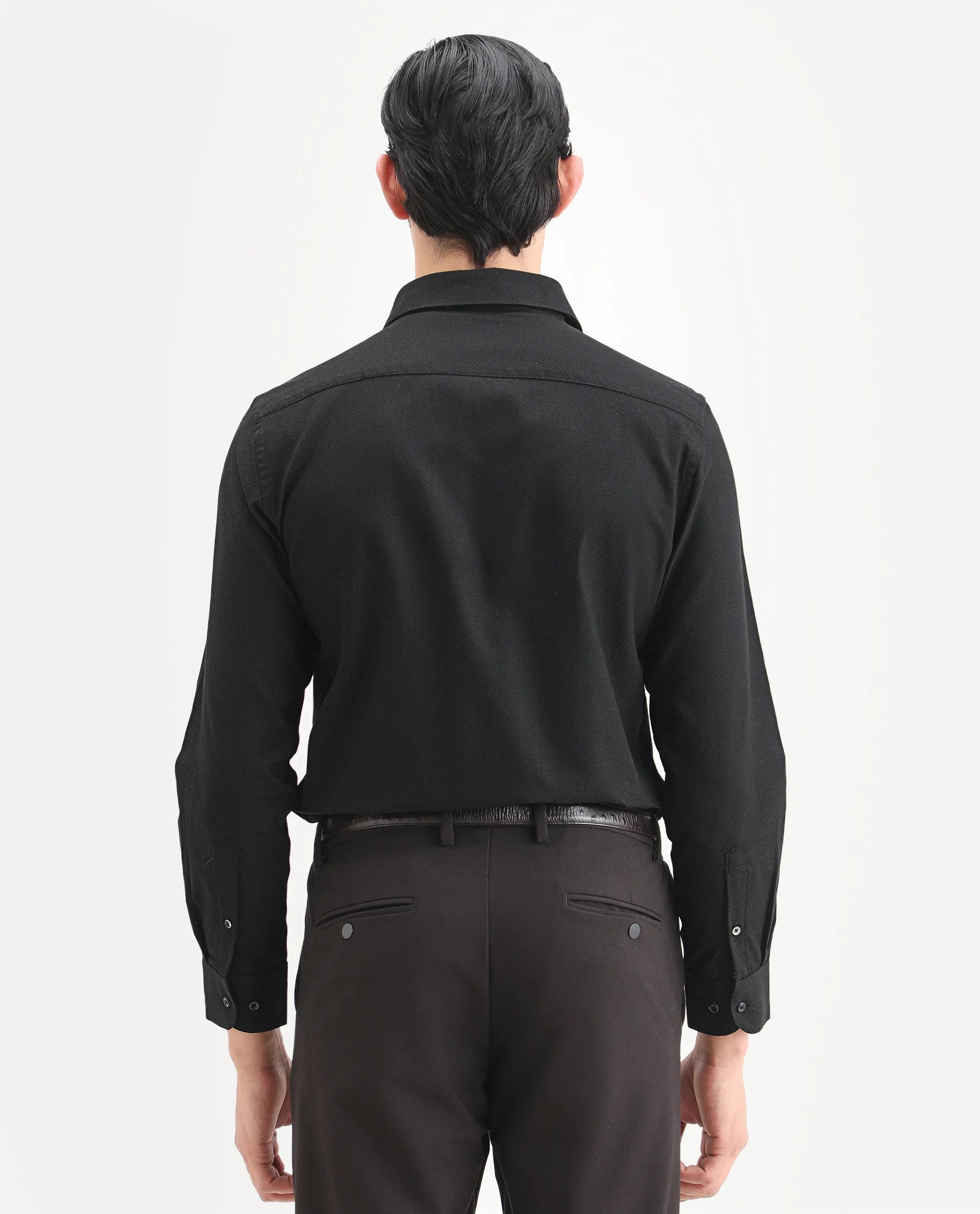 Rare Rabbit Men's Blene Black Cotton Full Sleeve Spread Collar Regular Fit Plain Shirt