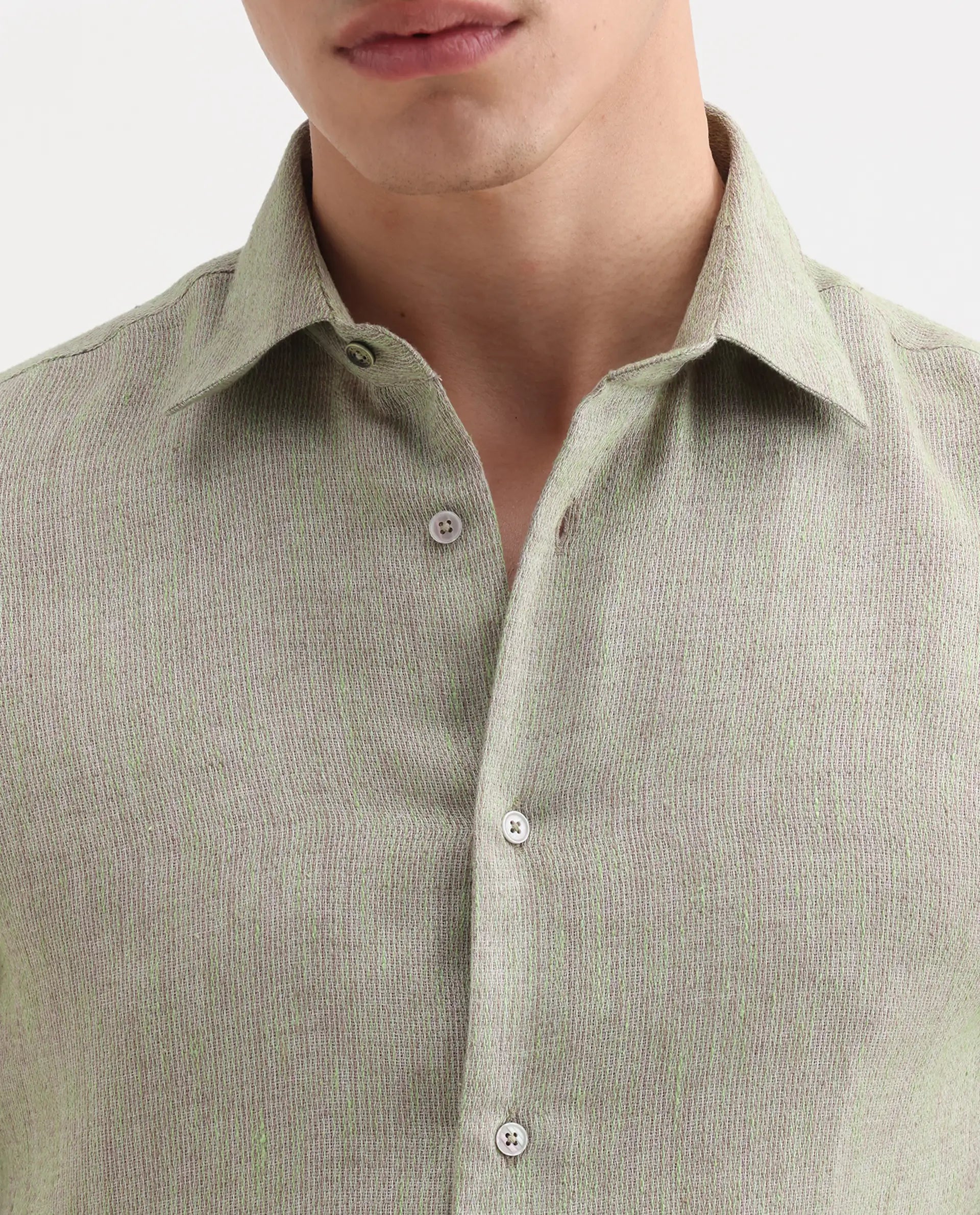 Rare Rabbit Men's Glet-26 Fluorescent Green Cotton Blend Fabric Full Sleeve Collared Regular Fit Plain Shirt