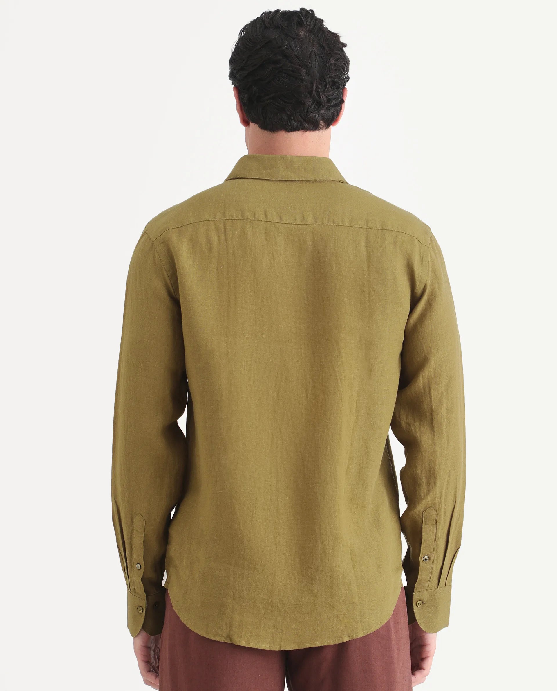 Rare Rabbit Men's Mavi-S26 Mustard 100% Linen Fabric Full Sleeve Spread Collar Regular Fit Plain Shirt