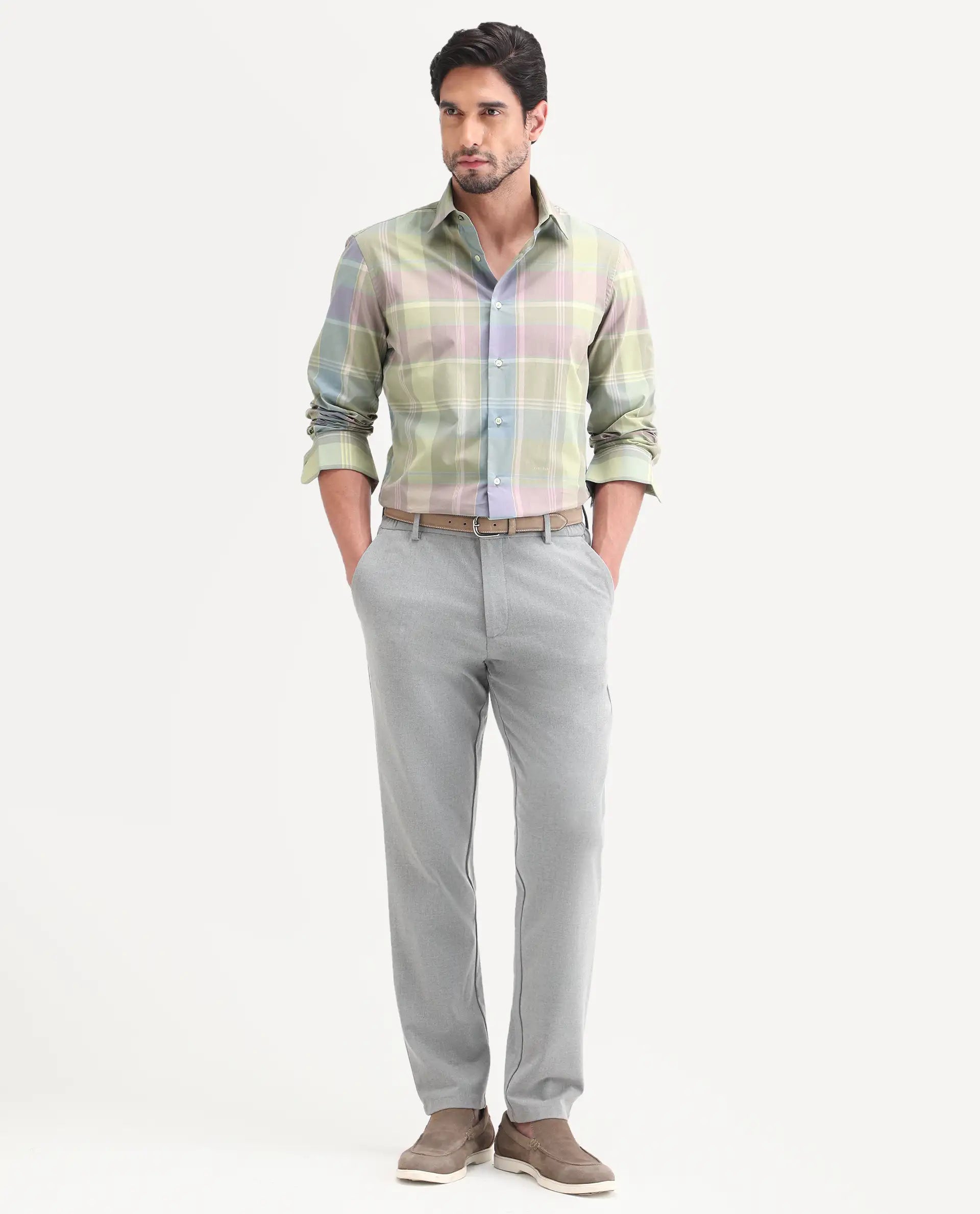 Rare Rabbit Men's Rizi Light Green Cotton Full Sleeve Spread Collar Regular Fit Checked Shirt