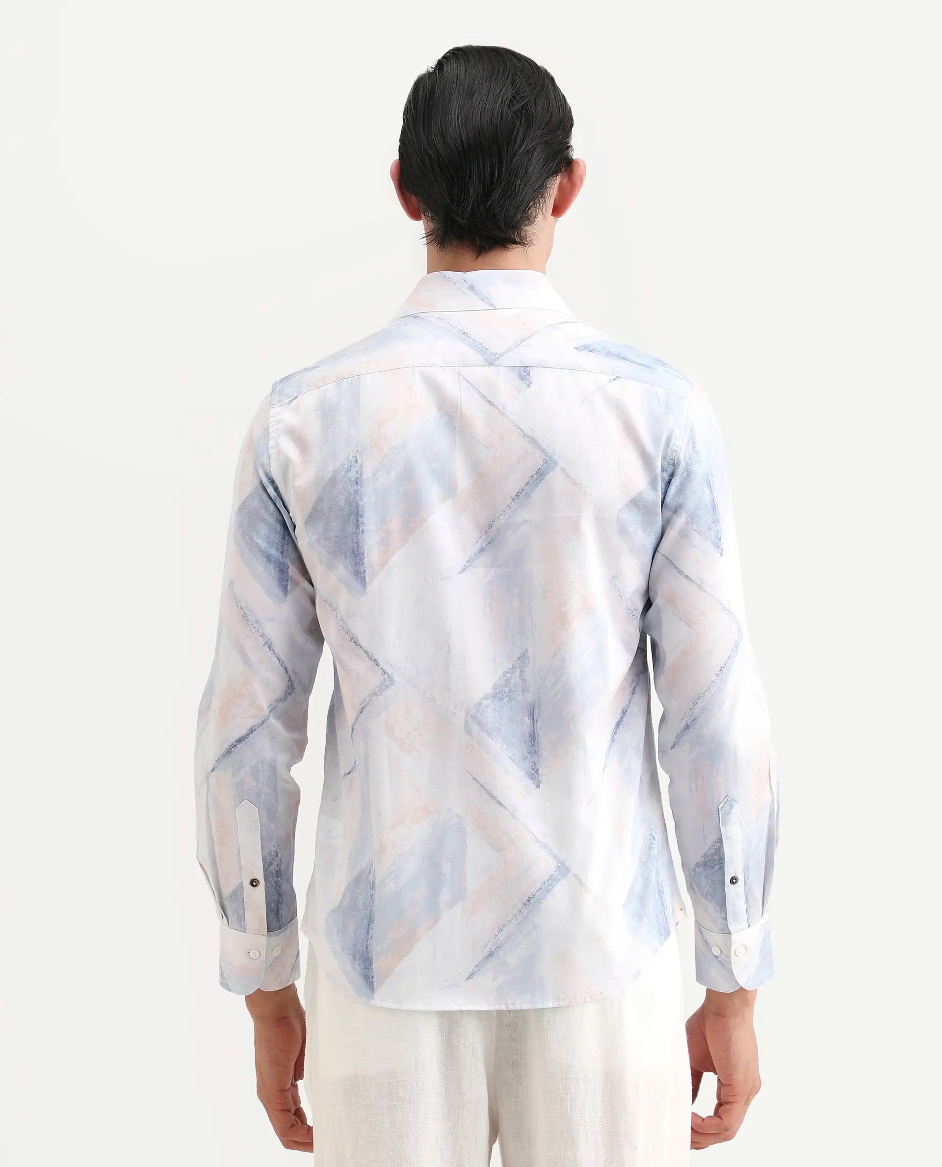 Rare Rabbit Men's Skye Pastel Blue Cotton Fabric Full Sleeve Spread Collar Regular Fit Abstract Print Shirt