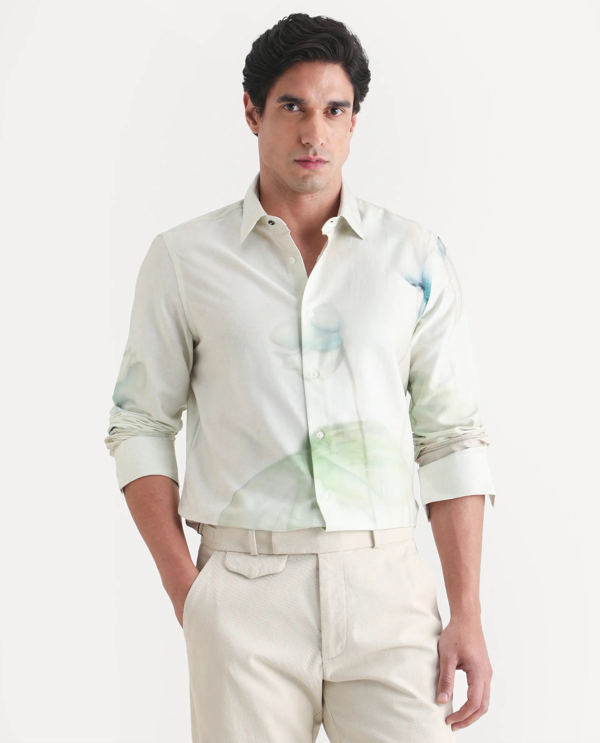 Rare Rabbit Men's Jono Off White Cotton Full Sleeve Spread Collar Regular Fit Floral Print Shirt