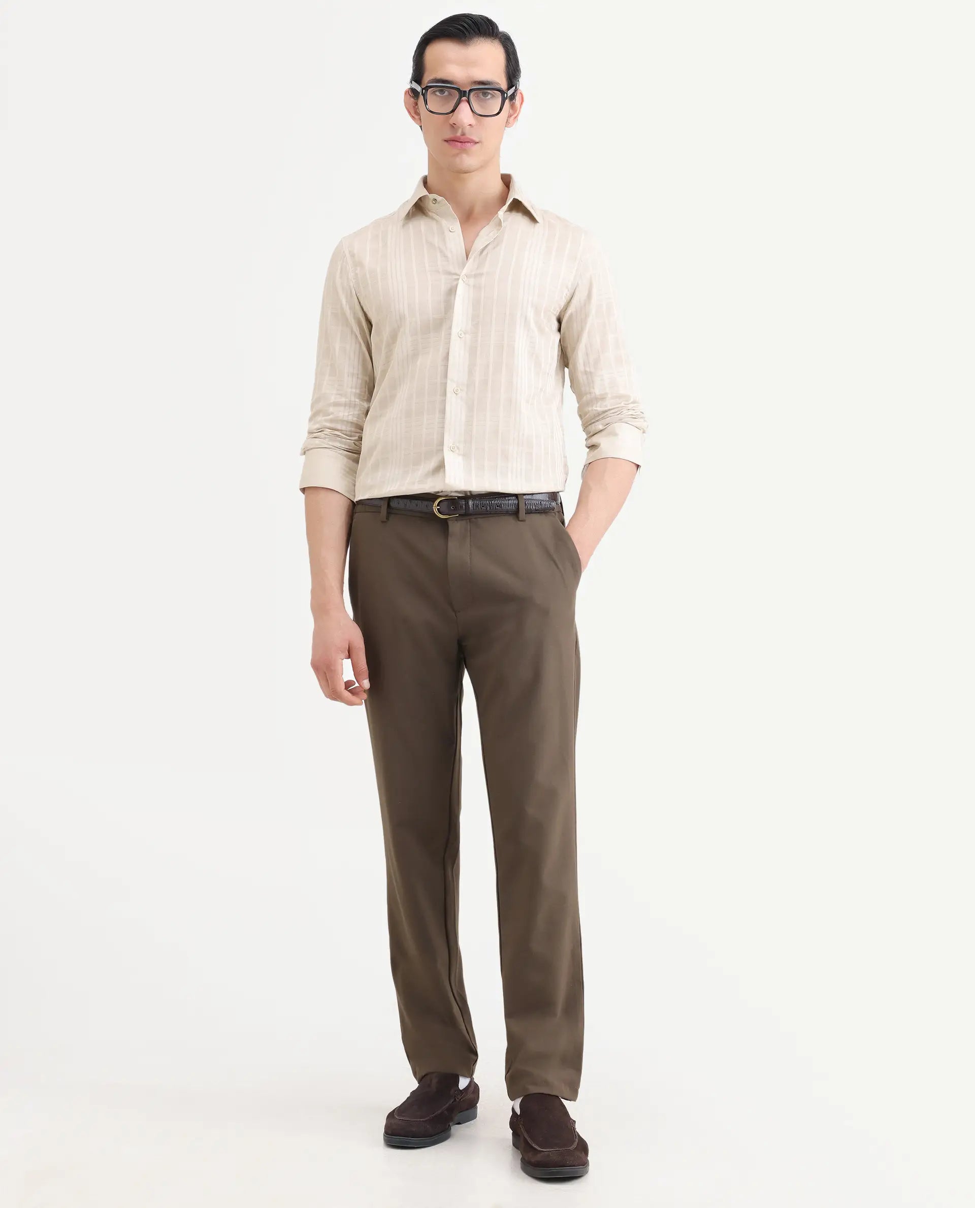 Rare Rabbit Men's Ford Beige Cotton Fabric Full Sleeve Spread Collar Regular Fit Checked Shirt