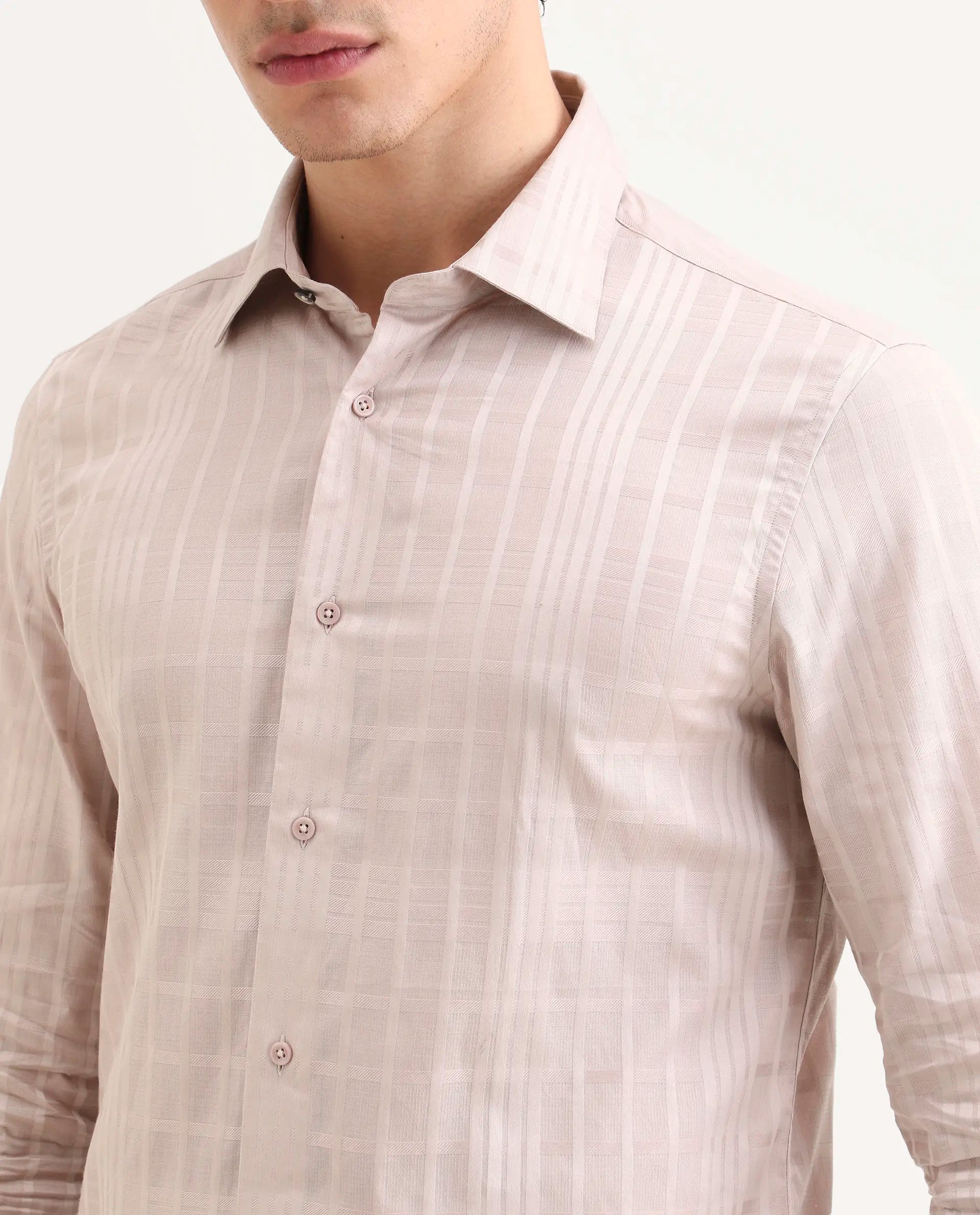 Rare Rabbit Men's Ford Dusky Pink Cotton Fabric Full Sleeve Spread Collar Regular Fit Checked Shirt