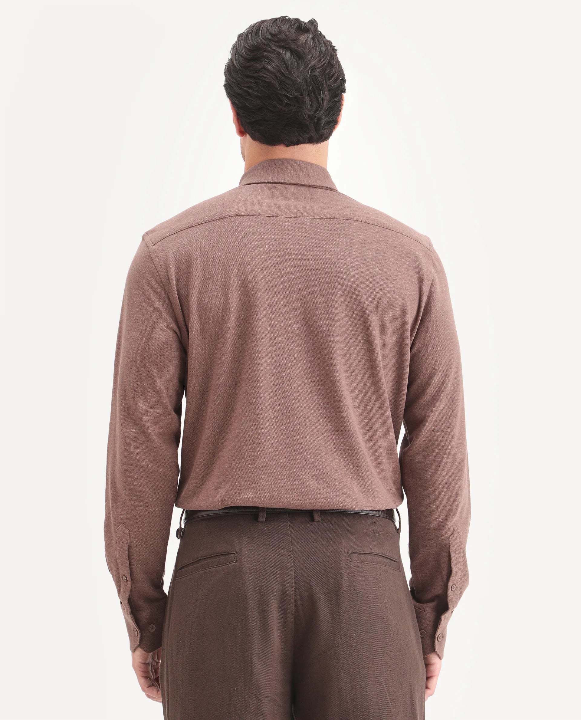 Rare Rabbit Men's Isla Brown Cotton Fabric Full Sleeve Button-Down Collar Regular Fit Plain Shirt