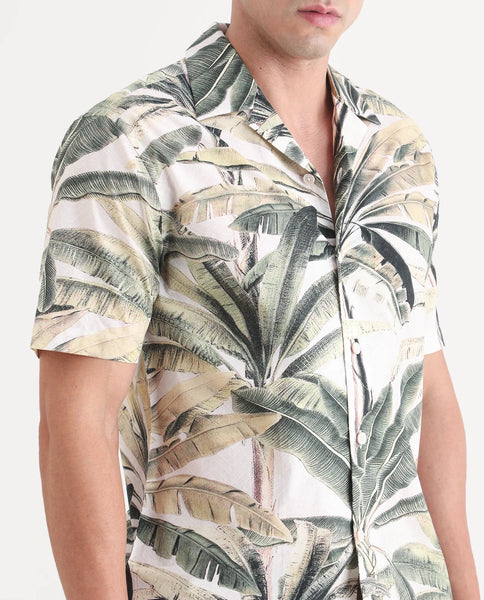 Rare Rabbit Men's Ivy Ss Beige Viscose Fabric Paisley Print Half Sleeves Shirt