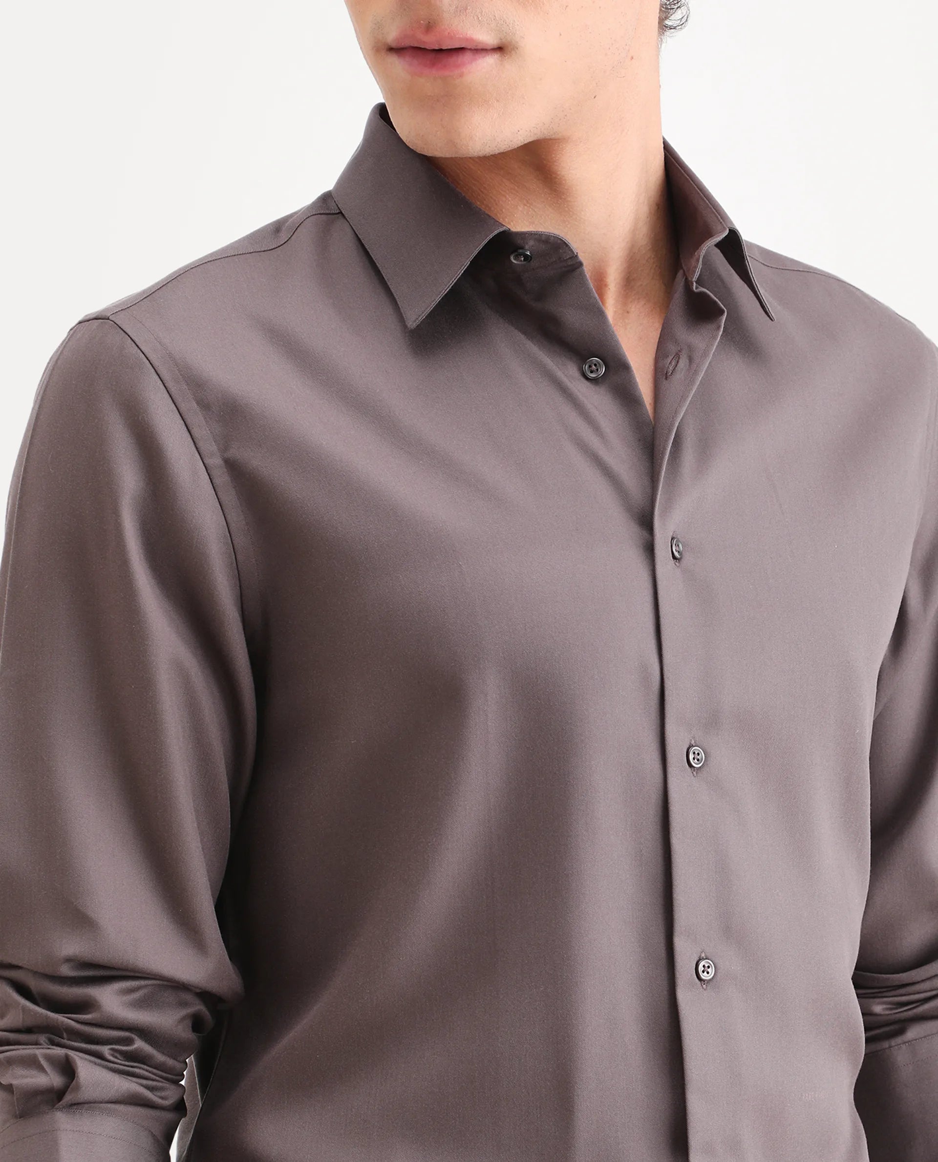 Rare Rabbit Men's Dream Dusky Fawn Tencel Fabric Full Sleeve Spread Collar Morris Regular Fit Plain Shirt