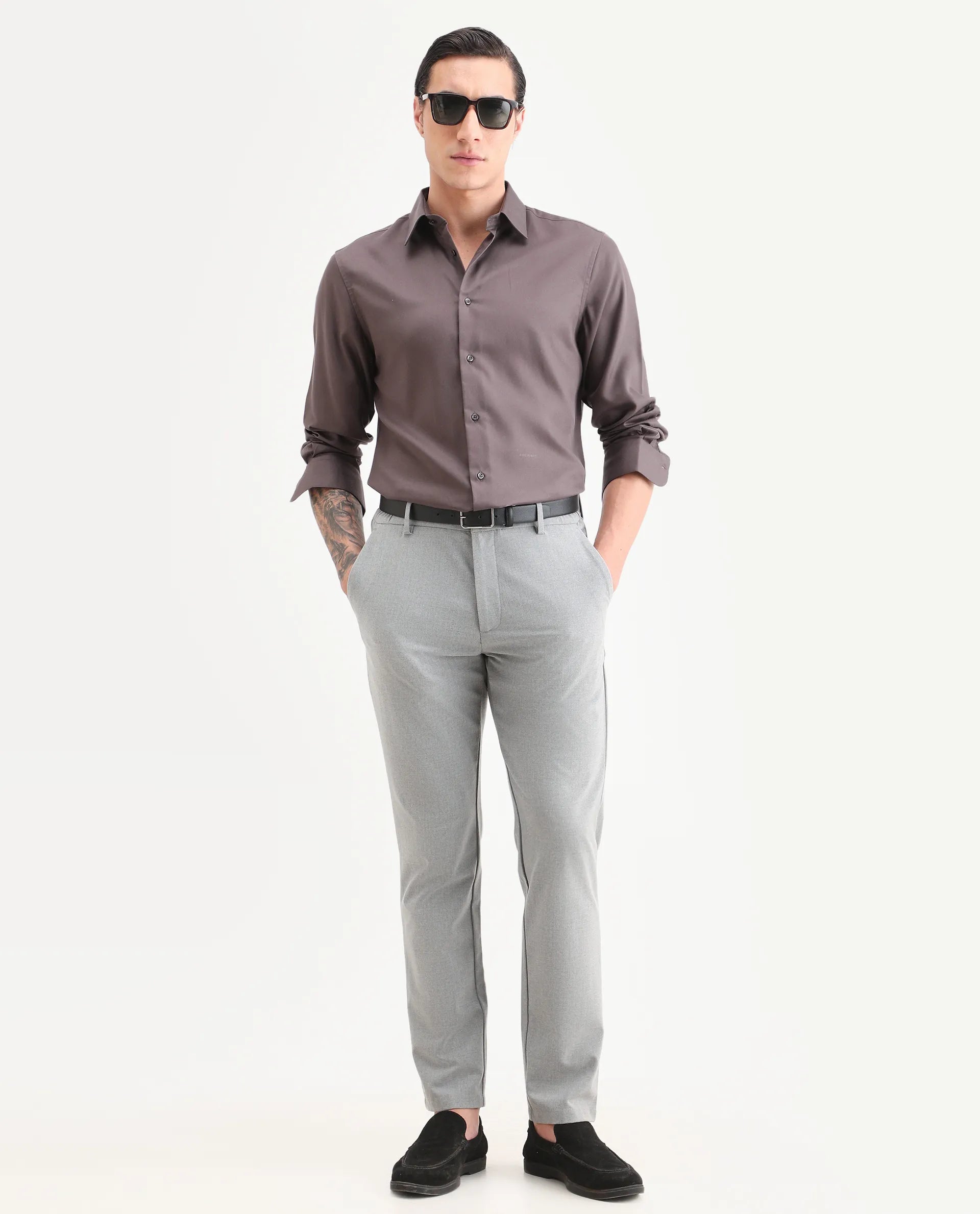 Rare Rabbit Men's Dream Dusky Fawn Tencel Fabric Full Sleeve Spread Collar Morris Regular Fit Plain Shirt
