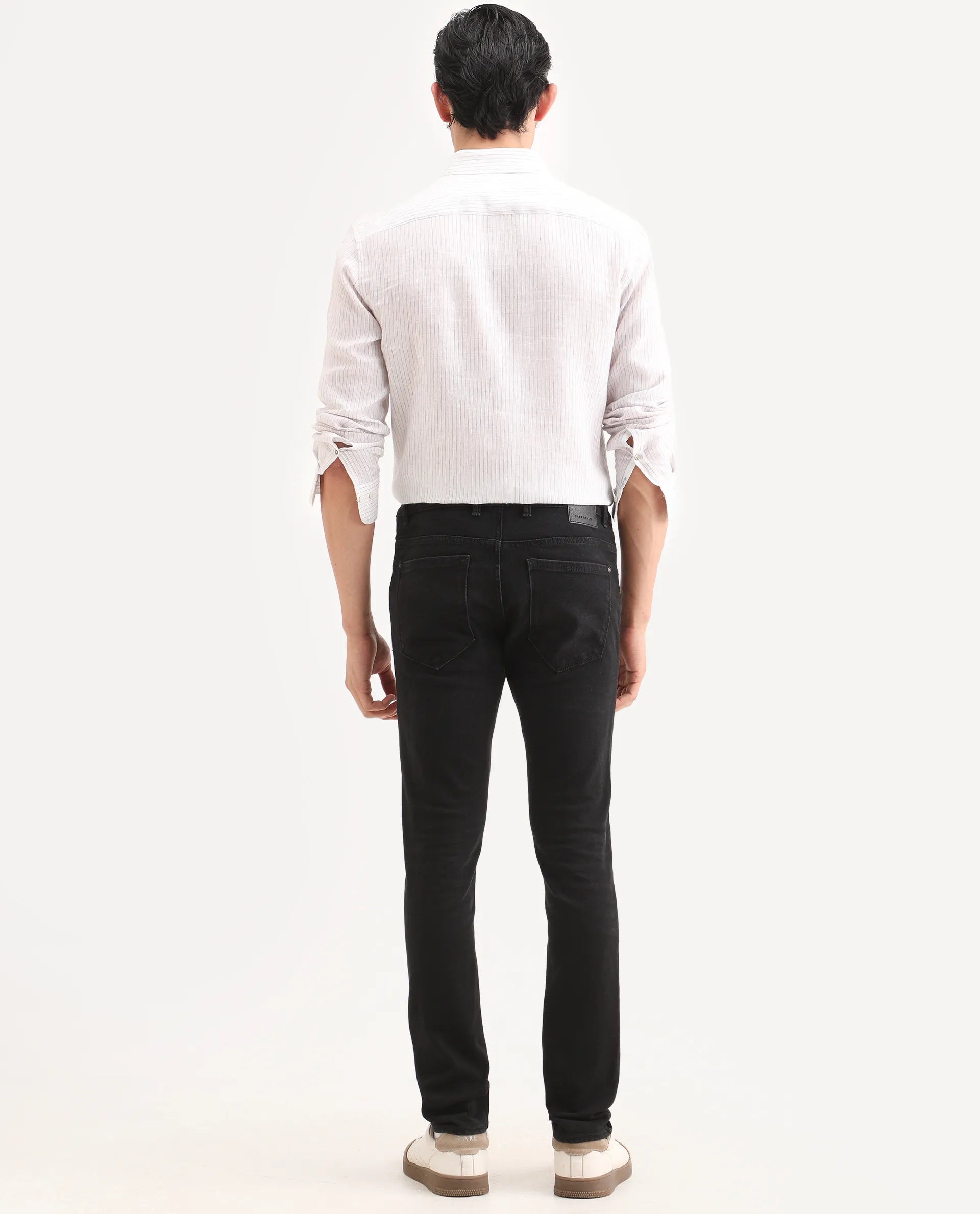 Rare Rabbit Men's Rivv Black Cotton Blend Fabric Hawk Slim Fit Plain Jeans