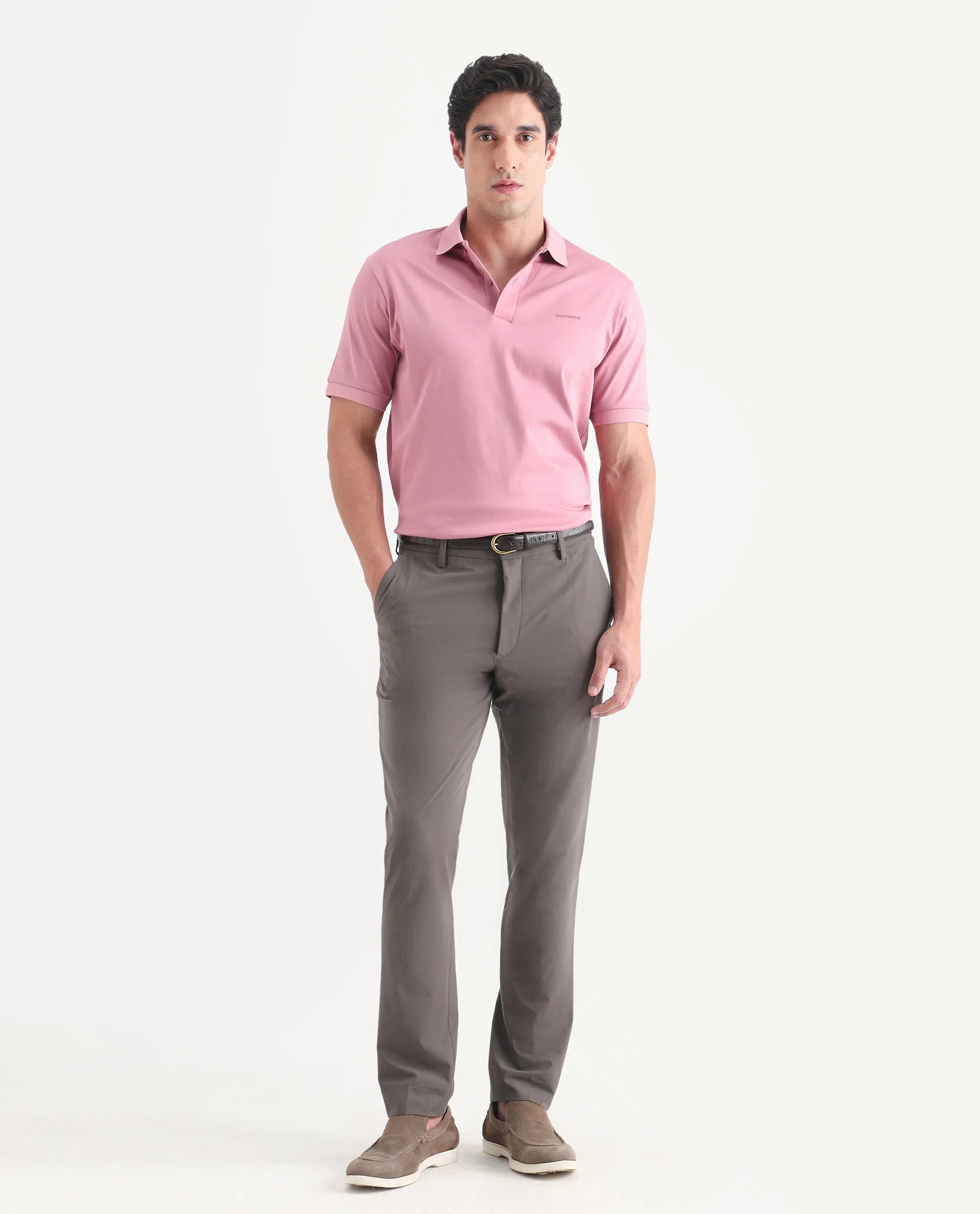 Rare Rabbit Men's Arcade-Lite Light Brown Polyester Blend Fabric Regular Fit Plain Trouser