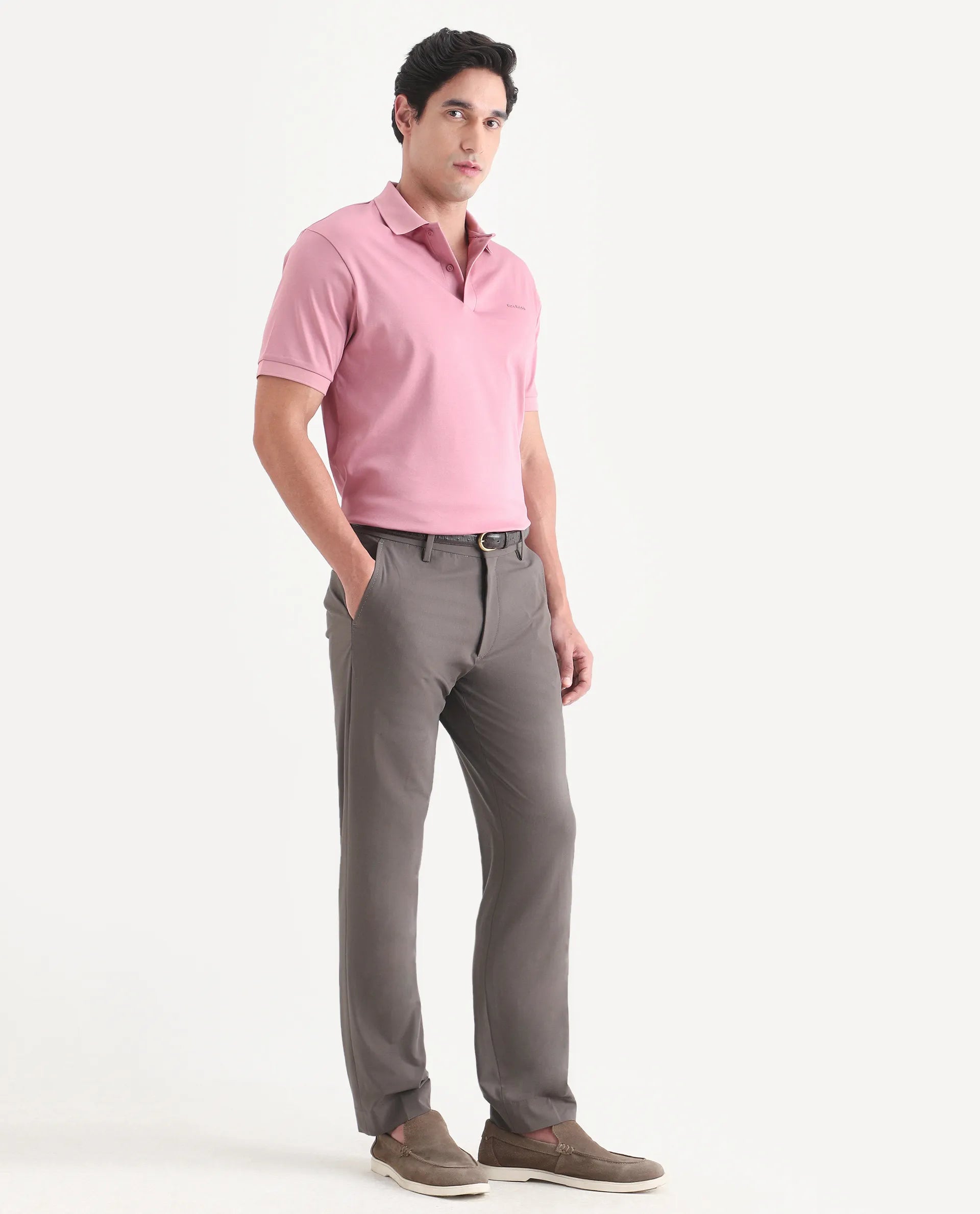 Rare Rabbit Men's Arcade-Lite Light Brown Polyester Blend Fabric Regular Fit Plain Trouser