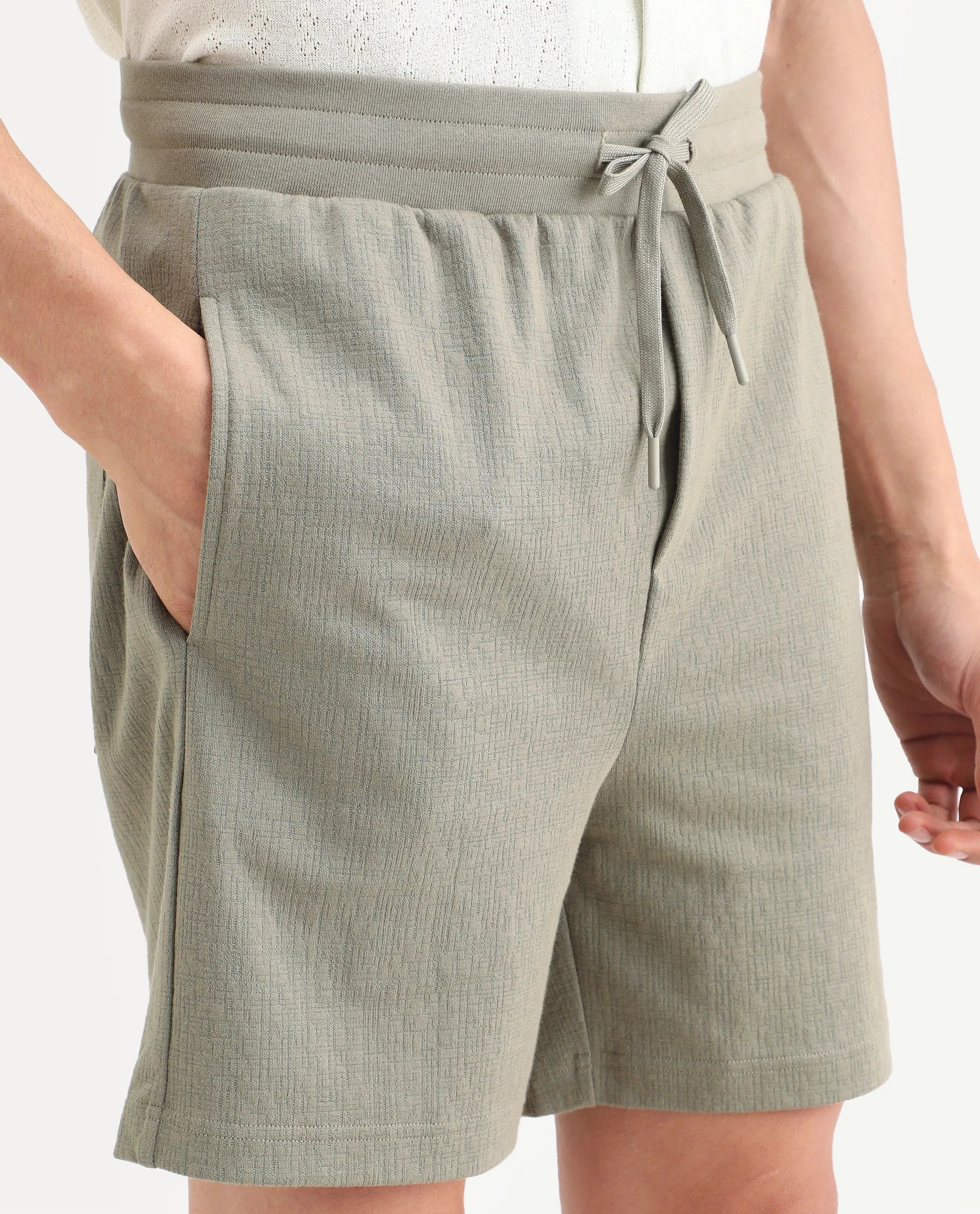 Rare Rabbit Men's Kelos-Sh26 Dusky Green Cotton Blend Fabric Regular Fit Plain Shorts