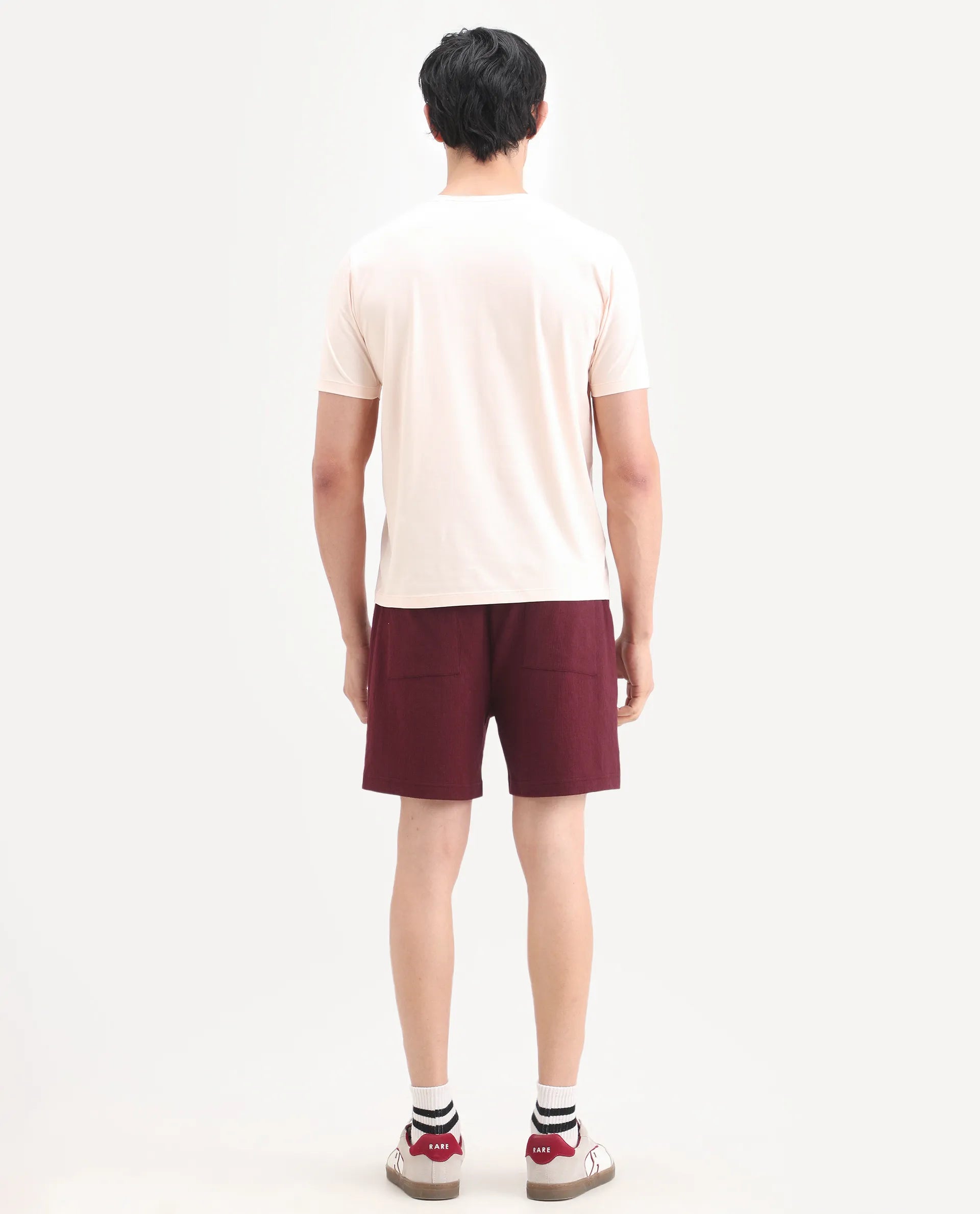 Rare Rabbit Men's Kelos-Sh26 Maroon Cotton Blend Fabric Regular Fit Plain Shorts
