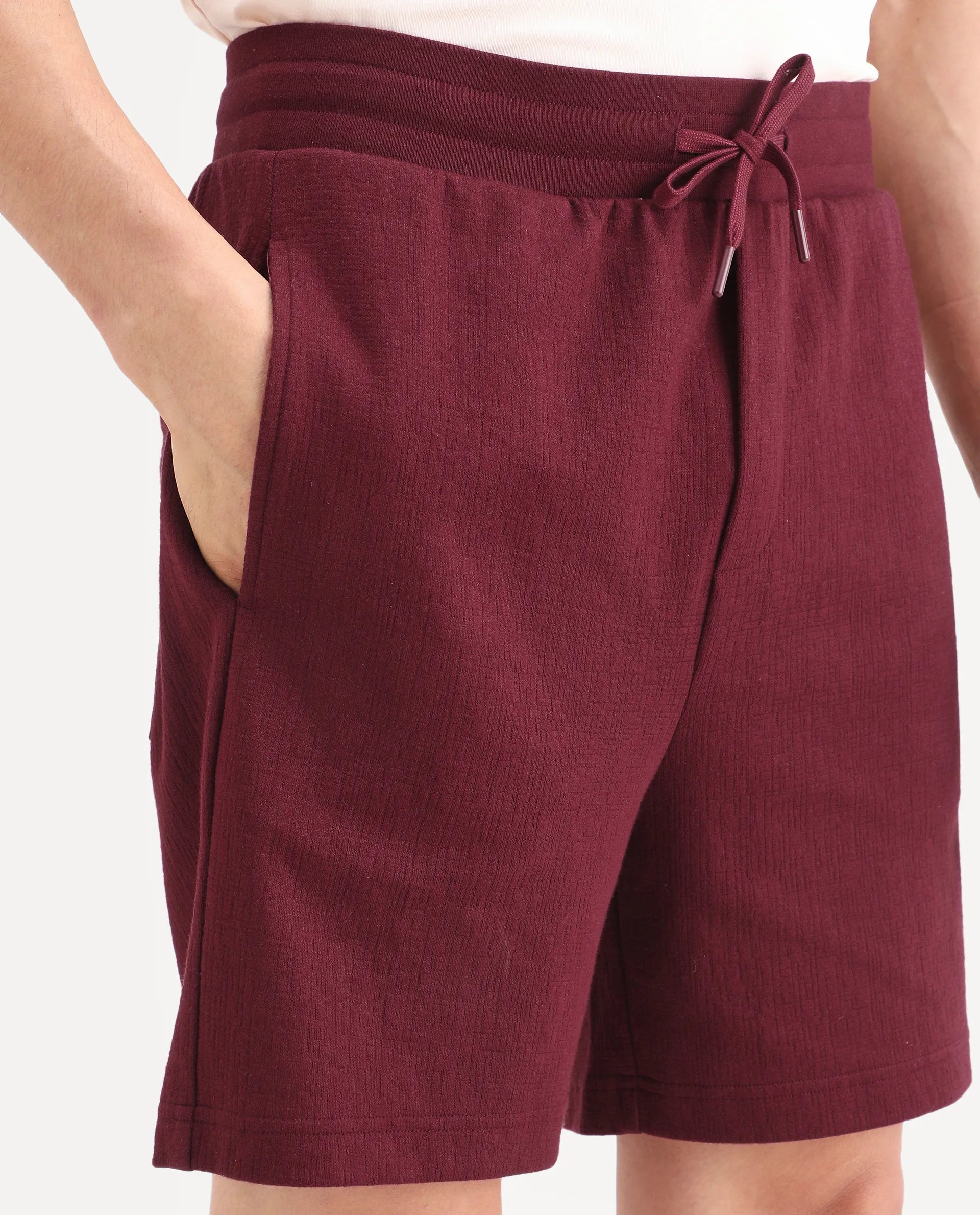 Rare Rabbit Men's Kelos-Sh26 Maroon Cotton Blend Fabric Regular Fit Plain Shorts