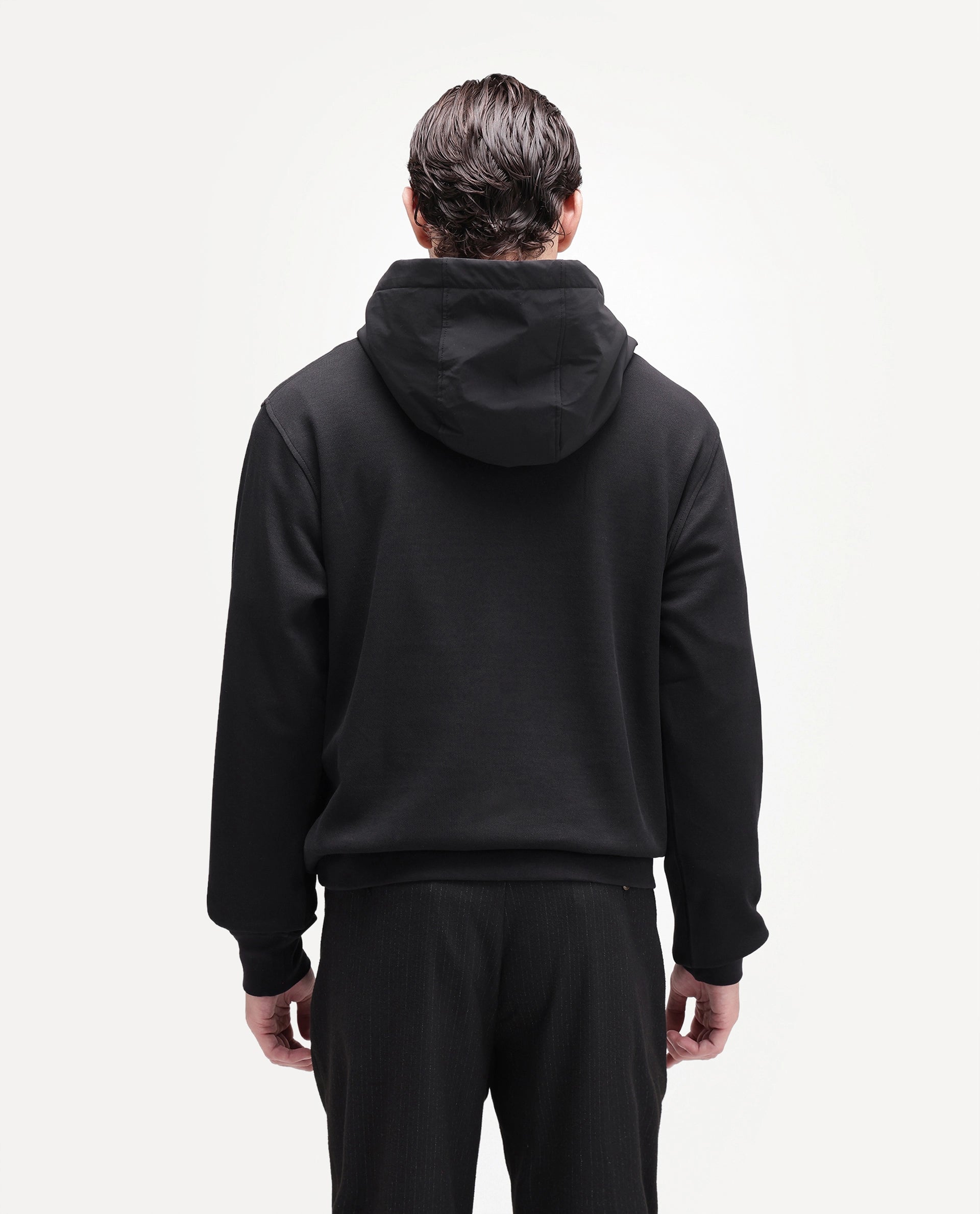 Rare Rabbit Men's Ephin-T-S26 Black Cotton Blend Fabric Full Sleeve Hooded Regular Fit Plain Sweatshirt