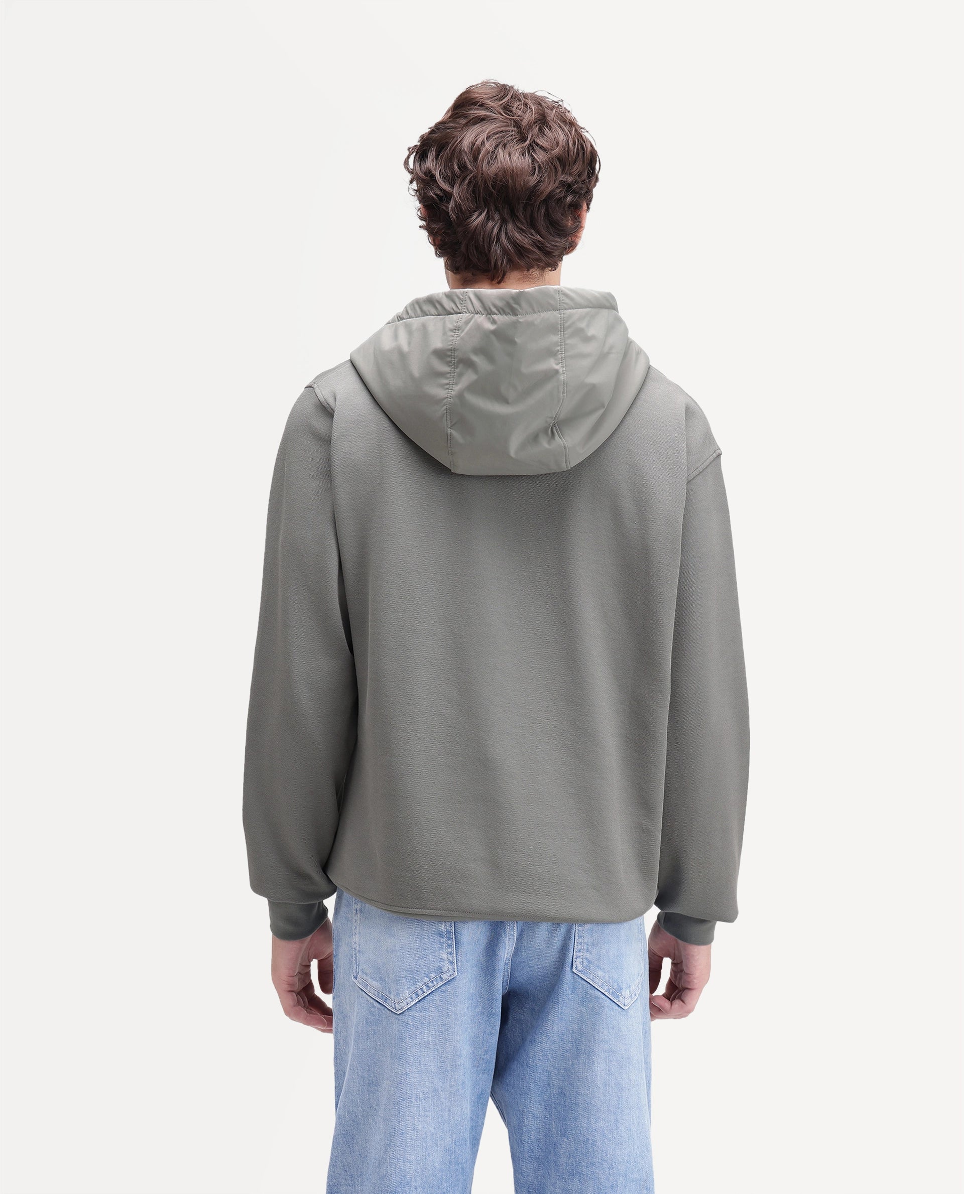 Rare Rabbit Men's Ephin-T-S26 Dark Olive Cotton Blend Fabric Full Sleeve Hooded Regular Fit Plain Sweatshirt