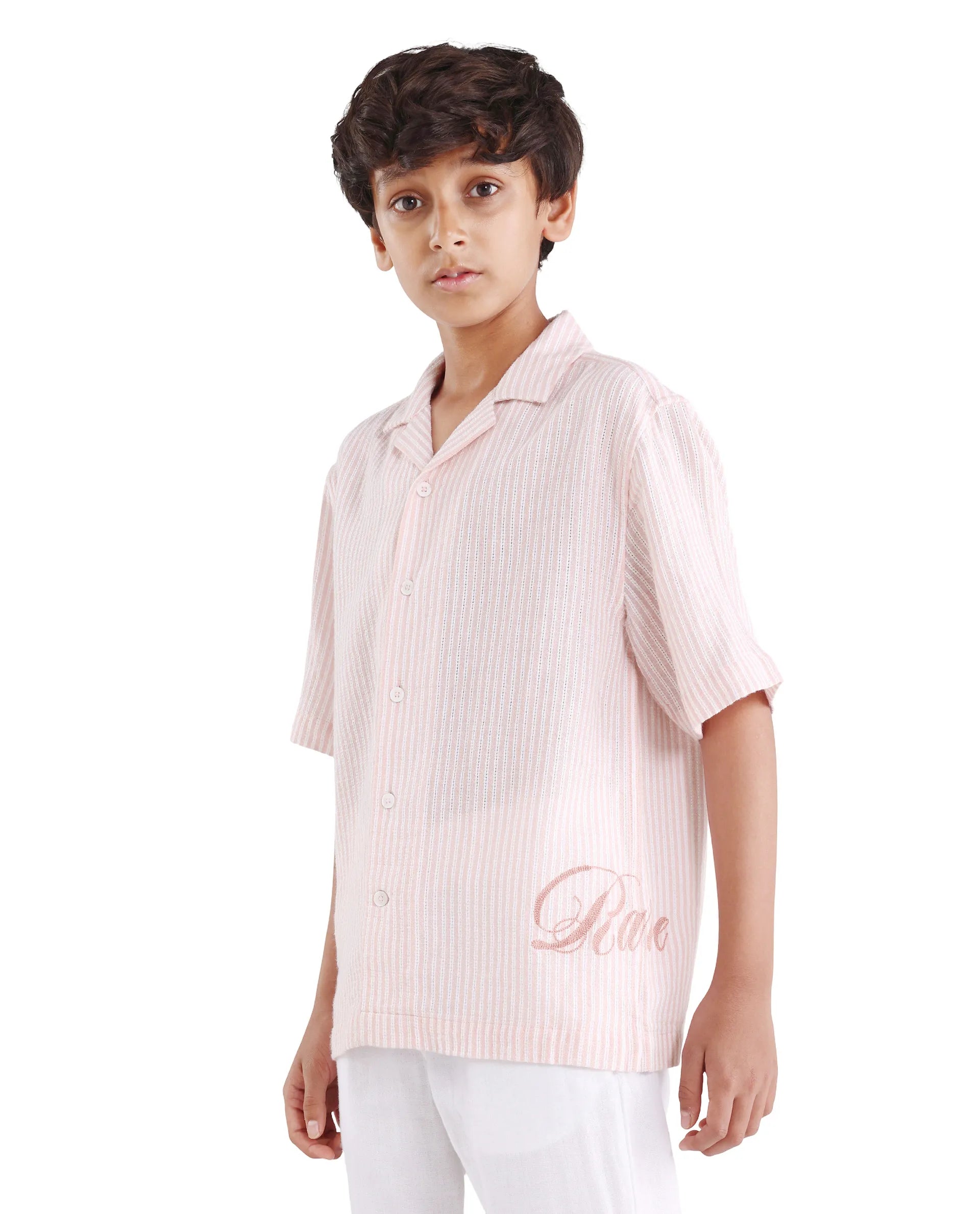 Rare Ones Kids Clyd-S Pastel Pink Linen Blend Button Closure Boxy Fit Shirt