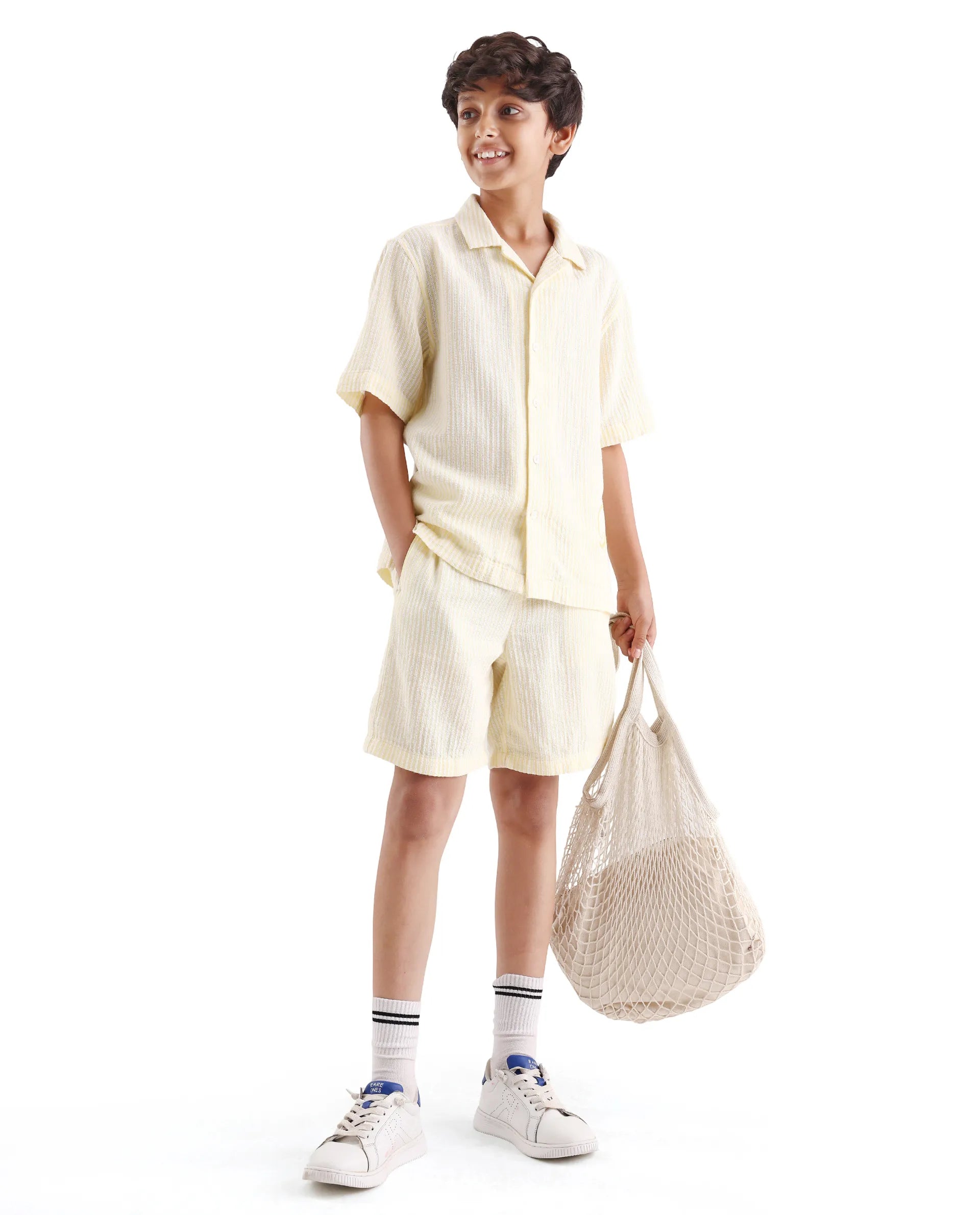Rare Ones Kids Clyd-S Yellow Linen Blend Button Closure Boxy Fit Shirt
