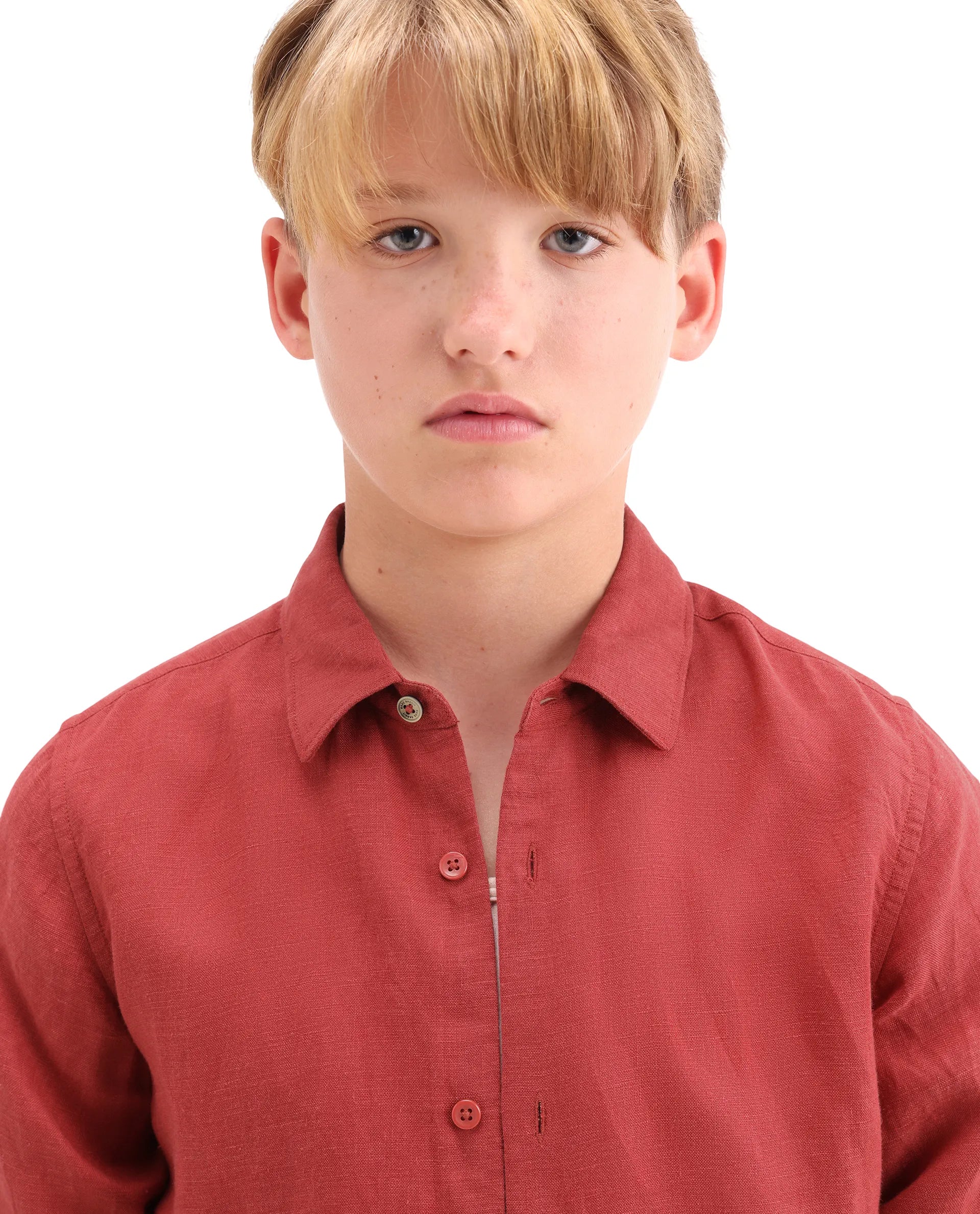 Rare Ones Kids Lino-Fs Red Linen Blend Button Closure Regular Fit Shirt
