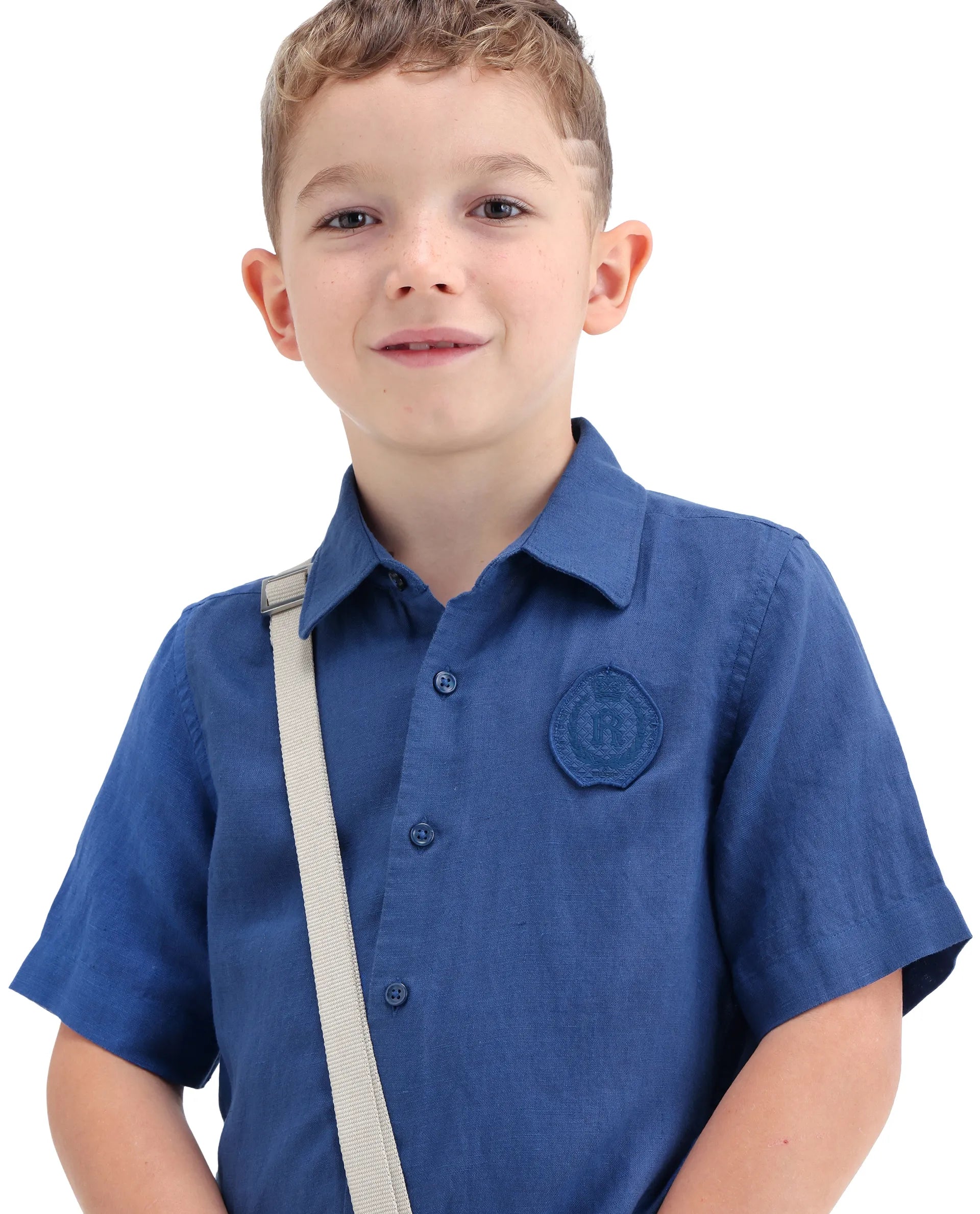 Rare Ones Kids Lino-Hs Blue Linen Blend Button Closure Regular Fit Shirt