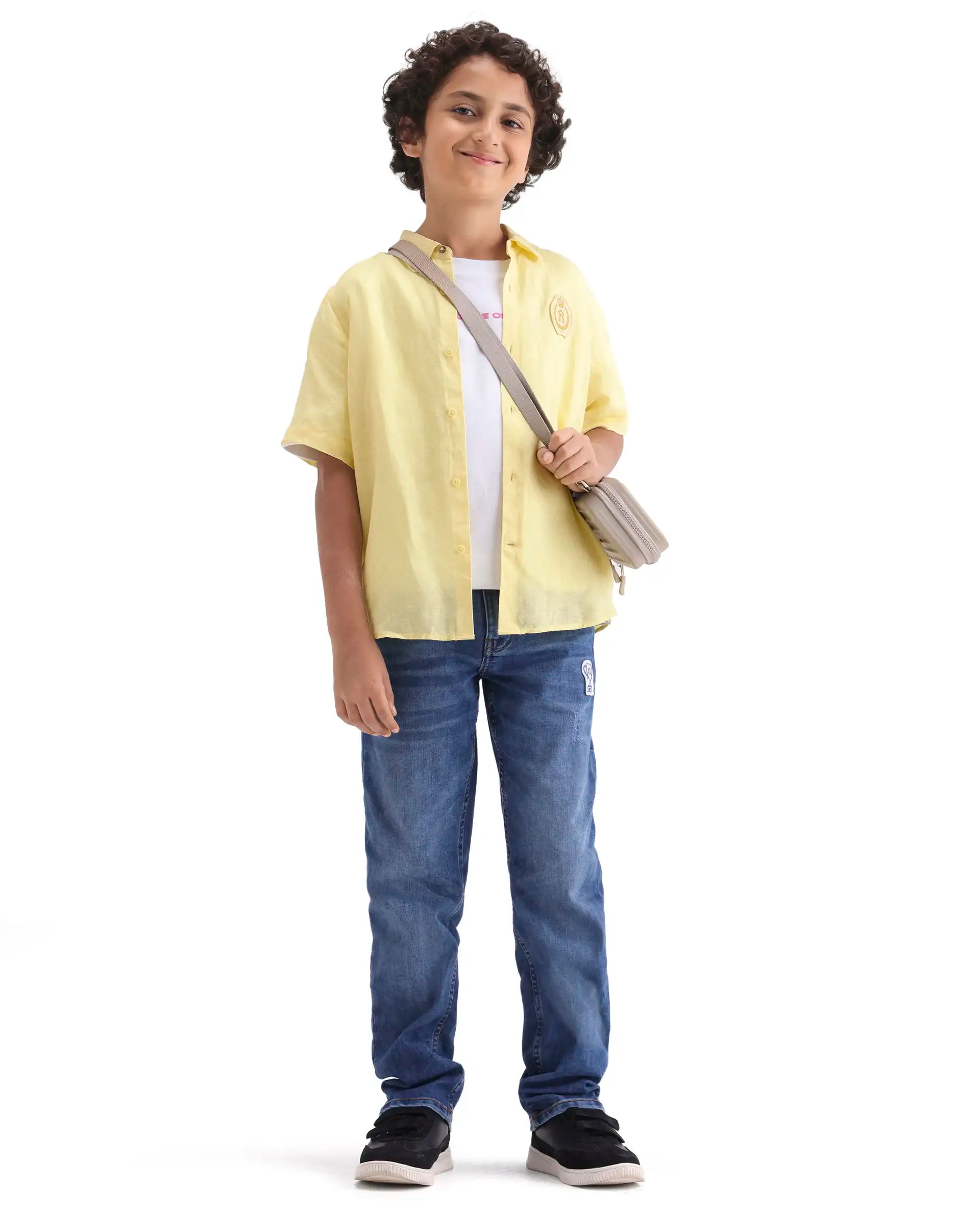 Rare Ones Kids Lino-Hs Yellow Linen Blend Button Closure Regular Fit Shirt