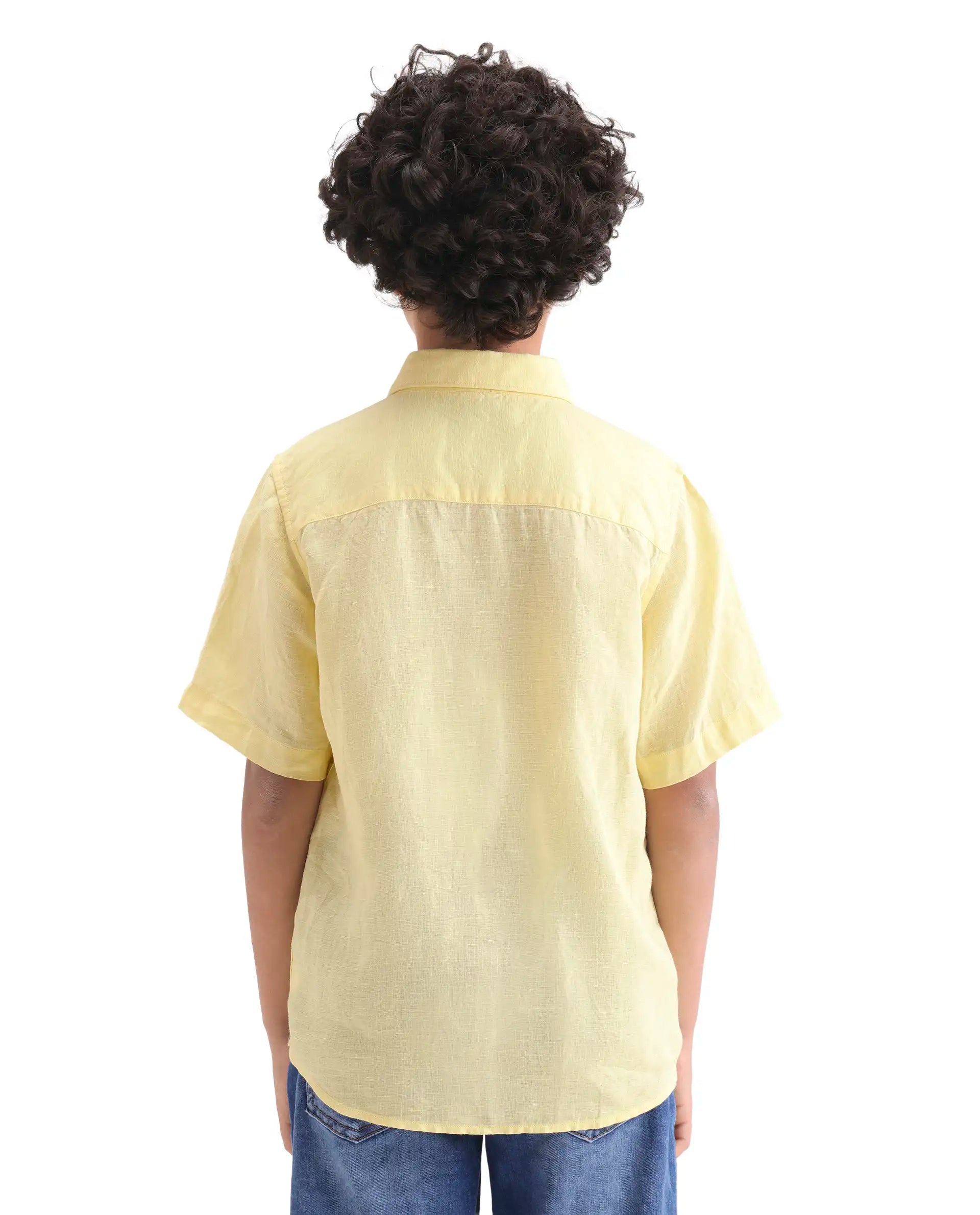 Rare Ones Kids Lino-Hs Yellow Linen Blend Button Closure Regular Fit Shirt