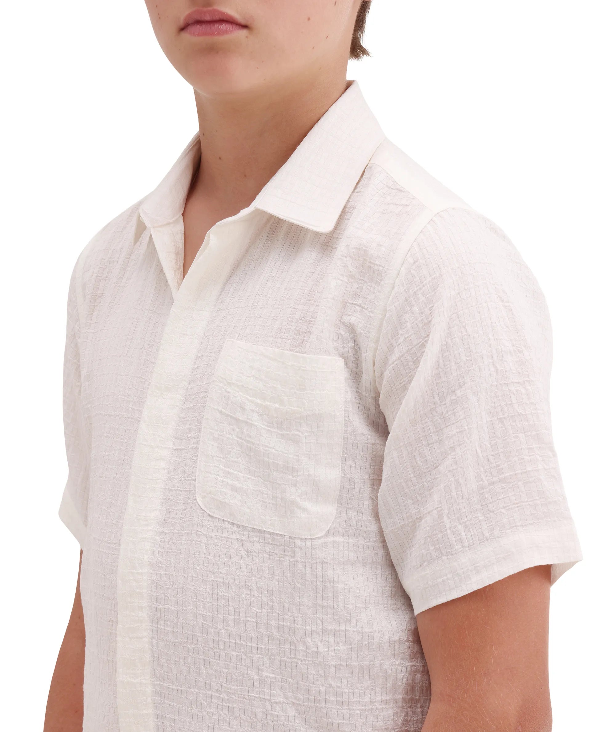 Rare Ones Kids Lyth-26 Off White Viscose Blend Button Closure Regular Fit Shirt