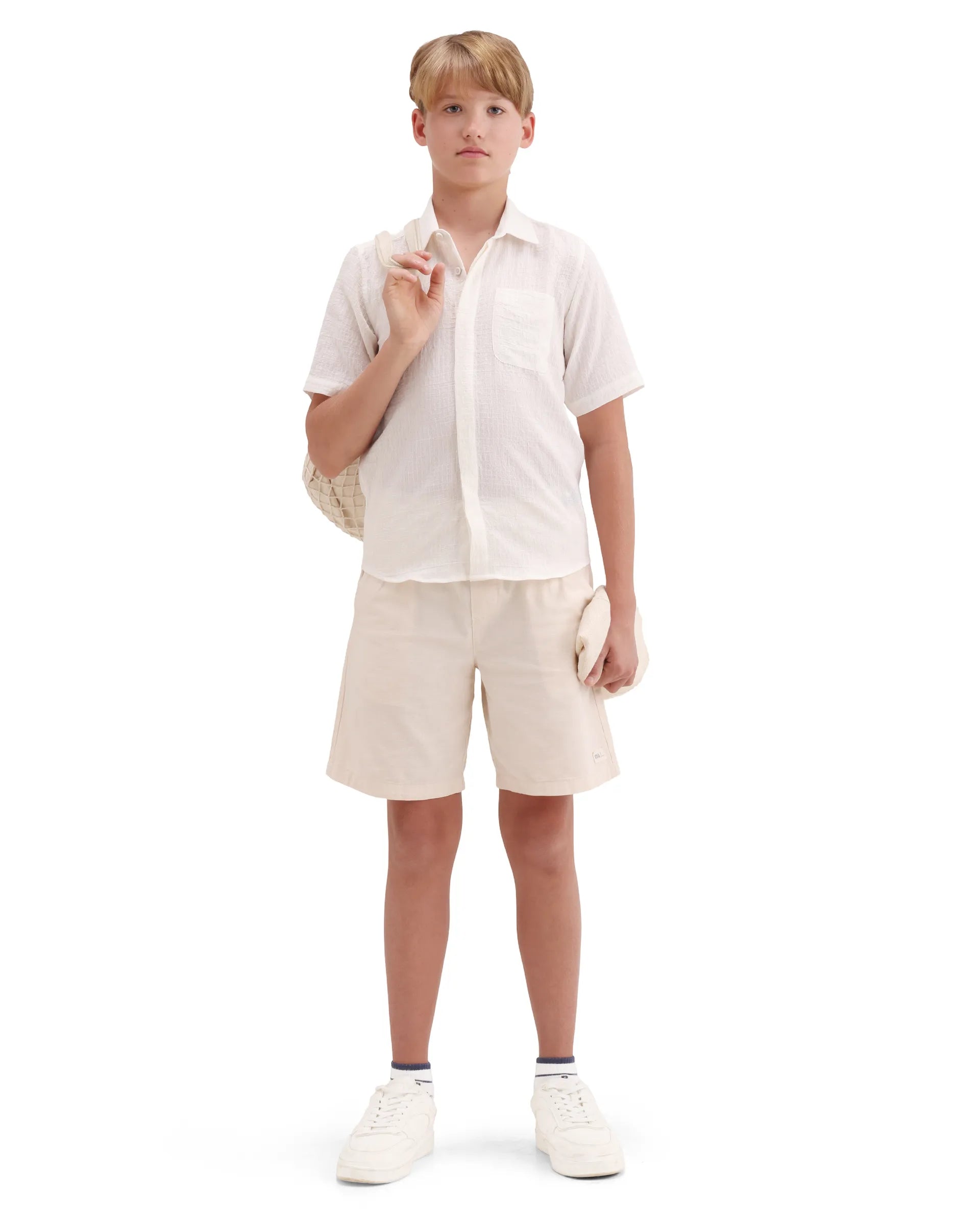 Rare Ones Kids Lyth-26 Off White Viscose Blend Button Closure Regular Fit Shirt