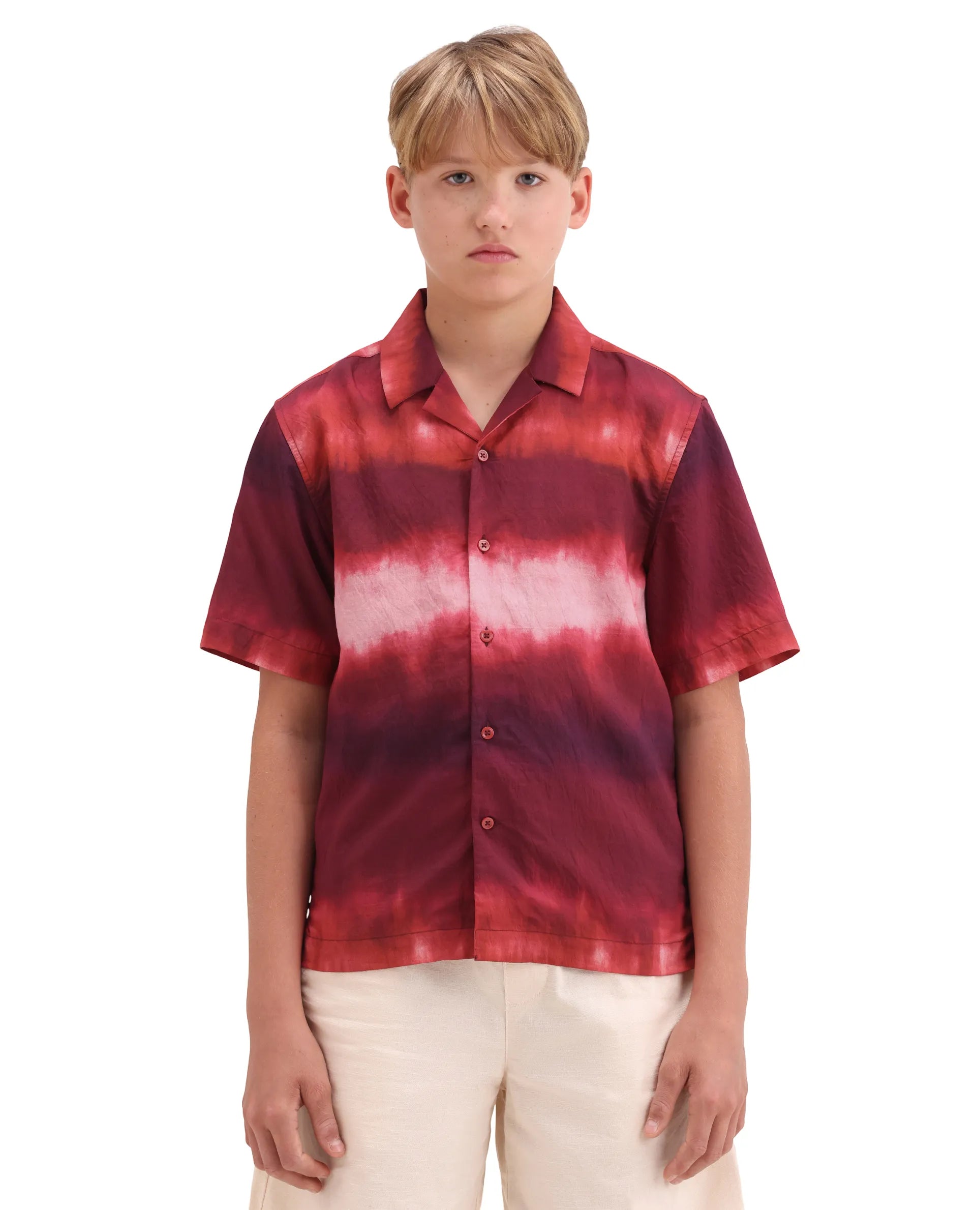 Rare Ones Kids Polar Red Viscose Blend Button Closure Boxy Fit Shirt