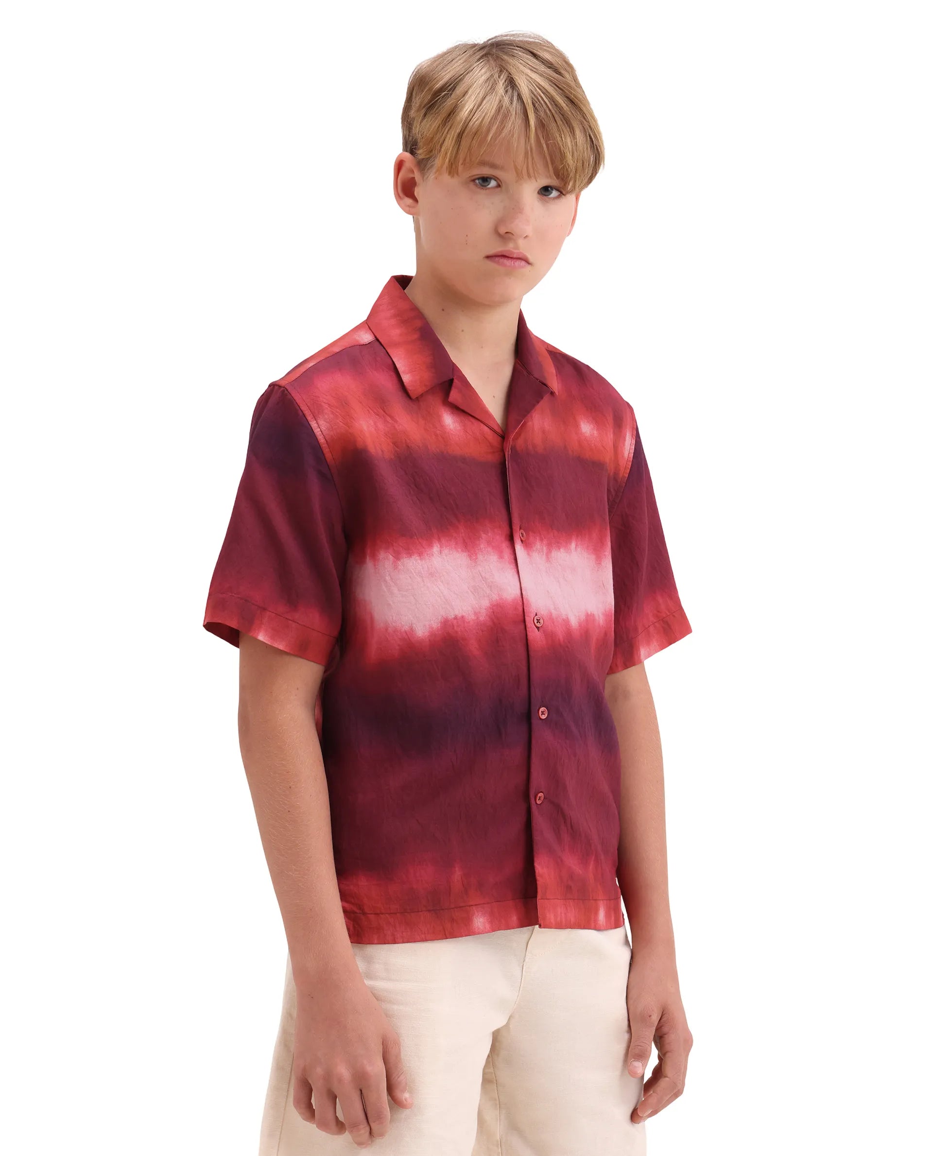 Rare Ones Kids Polar Red Viscose Blend Button Closure Boxy Fit Shirt