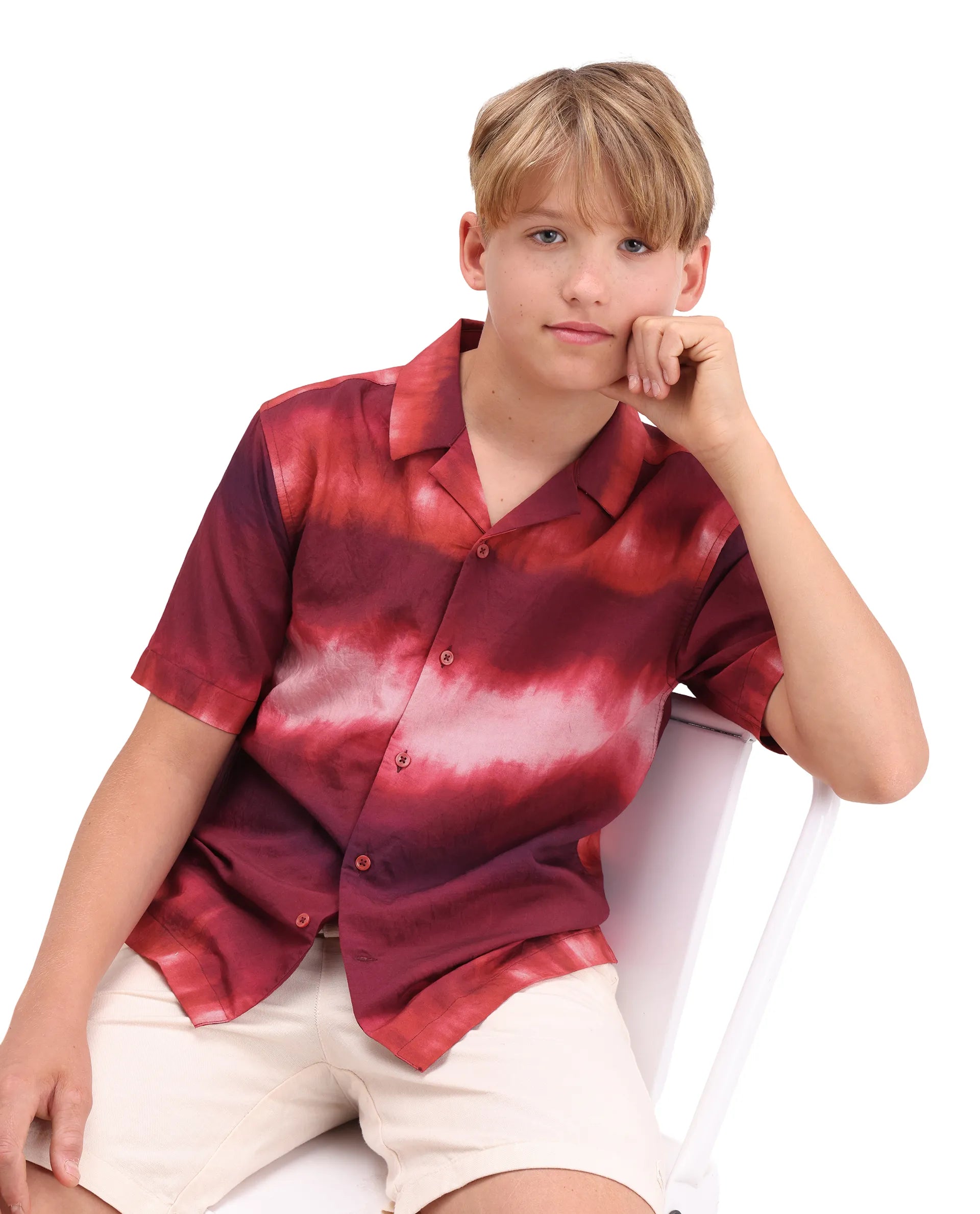 Rare Ones Kids Polar Red Viscose Blend Button Closure Boxy Fit Shirt