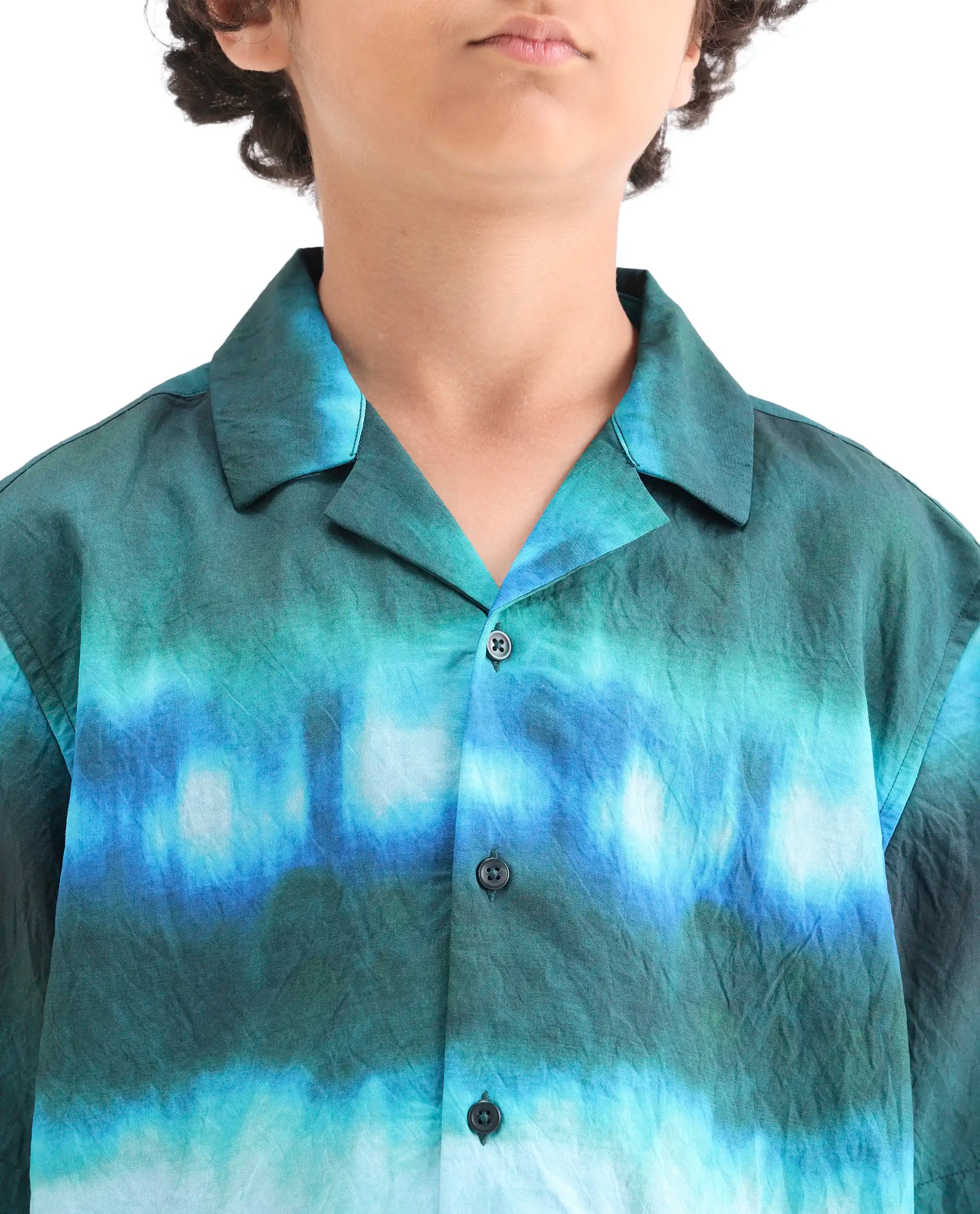 Rare Ones Kids Polar Green Viscose Blend Button Closure Boxy Fit Shirt