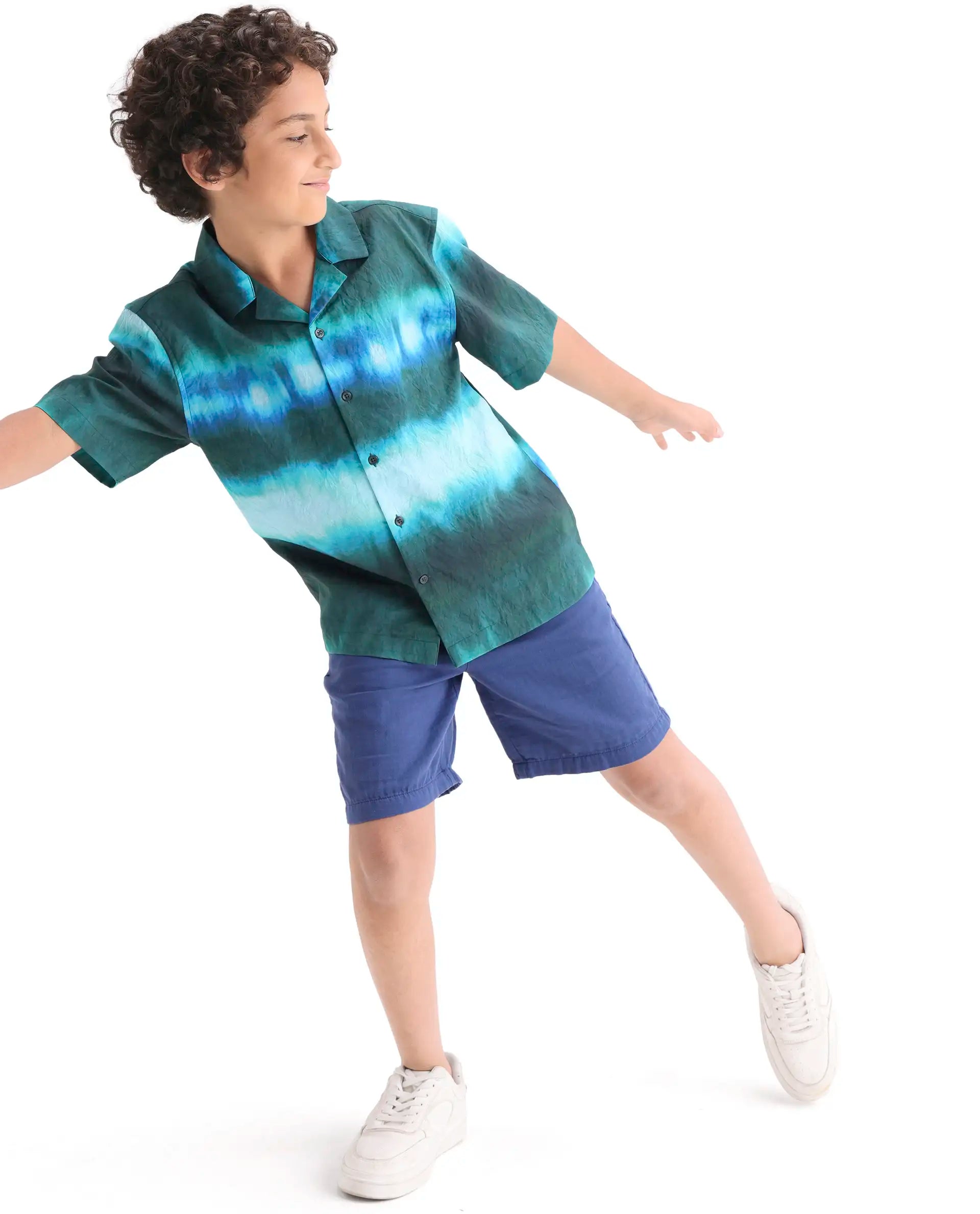 Rare Ones Kids Polar Green Viscose Blend Button Closure Boxy Fit Shirt