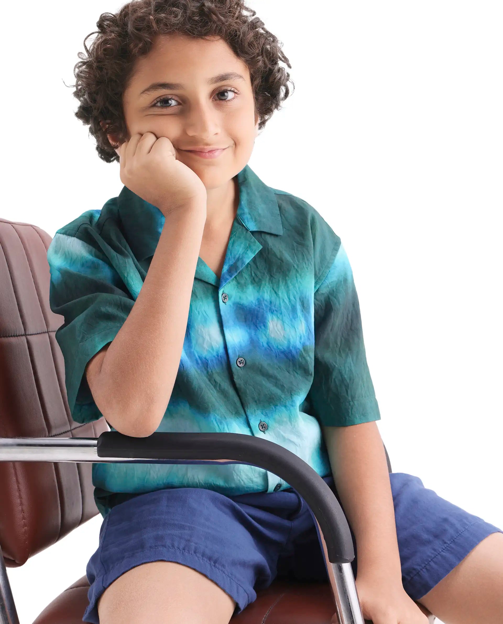 Rare Ones Kids Polar Green Viscose Blend Button Closure Boxy Fit Shirt