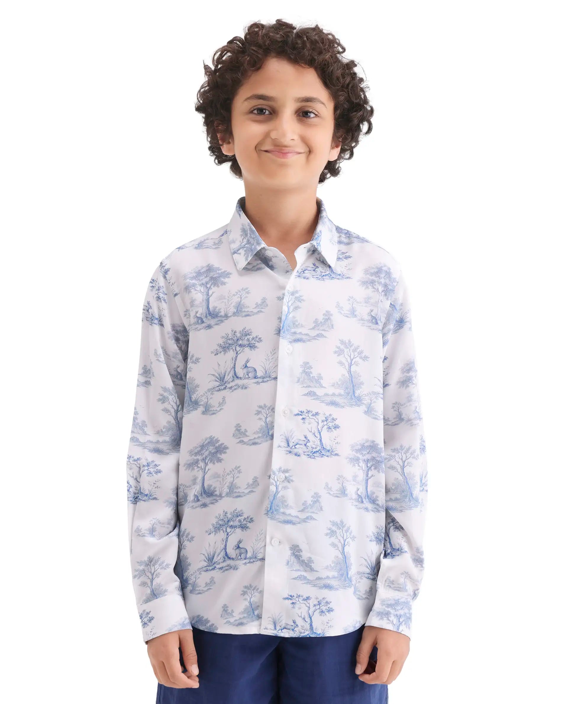 Rare Ones Kids Toile-S Blue Viscose Button Closure Regular Fit Shirt