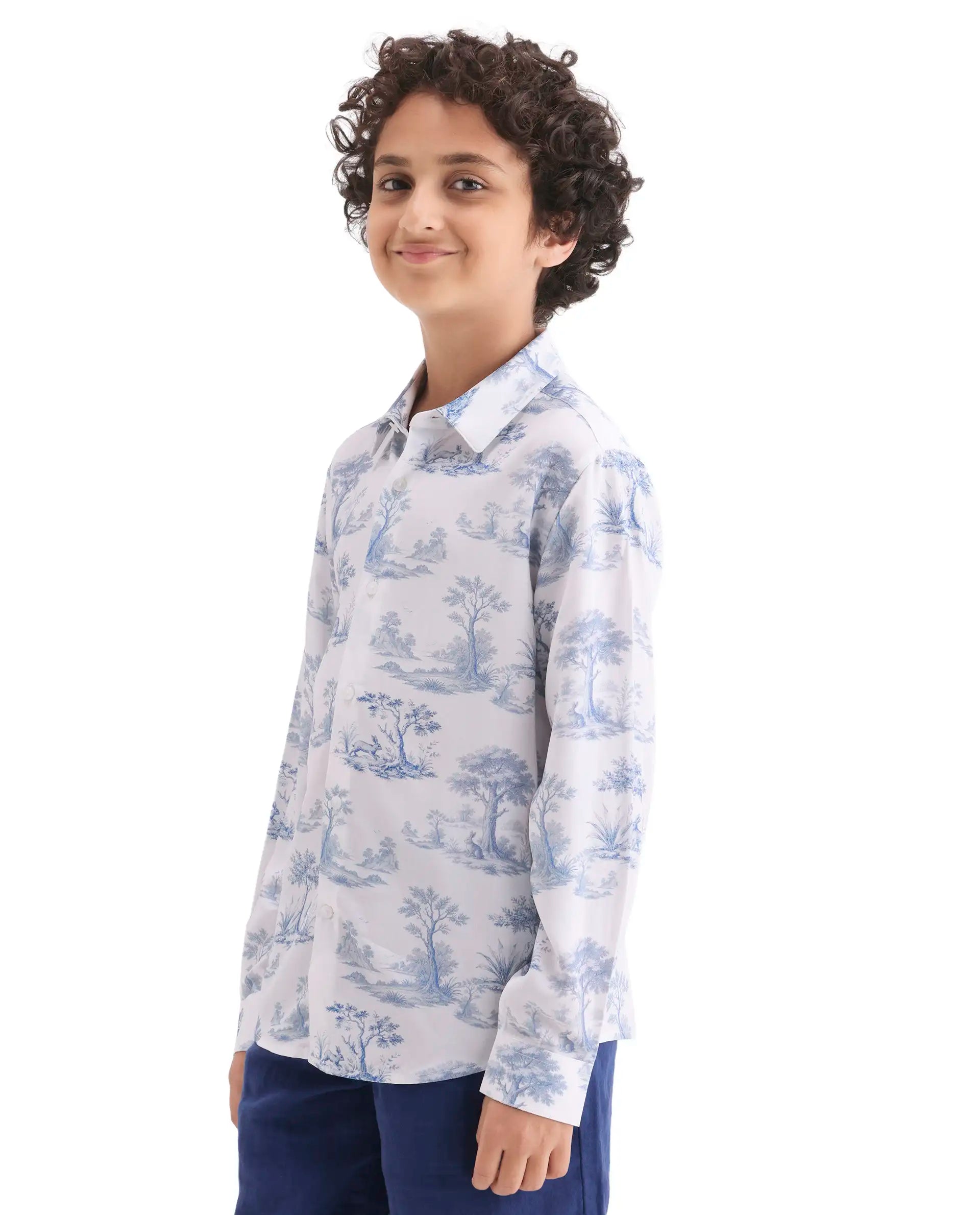Rare Ones Kids Toile-S Blue Viscose Button Closure Regular Fit Shirt