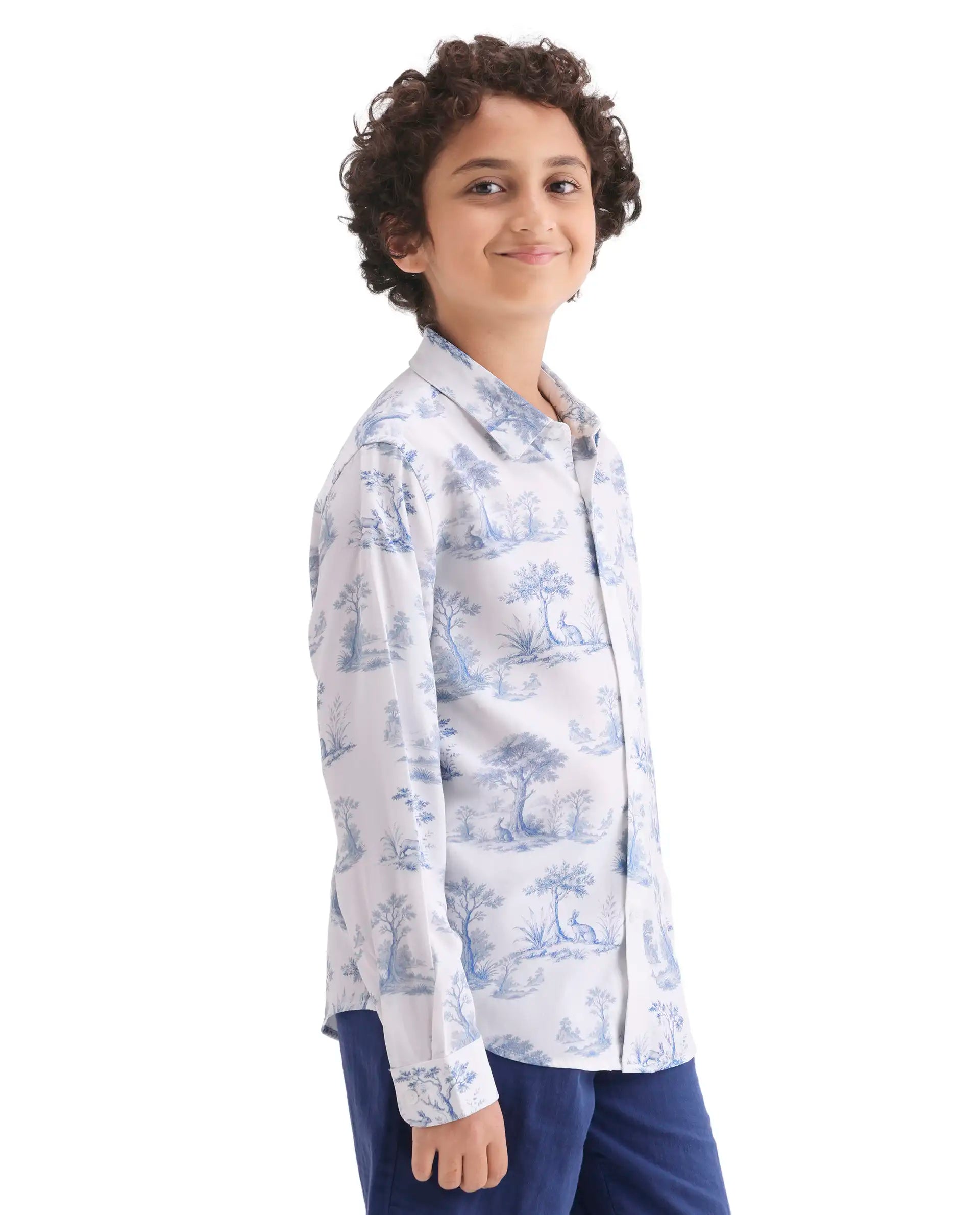 Rare Ones Kids Toile-S Blue Viscose Button Closure Regular Fit Shirt